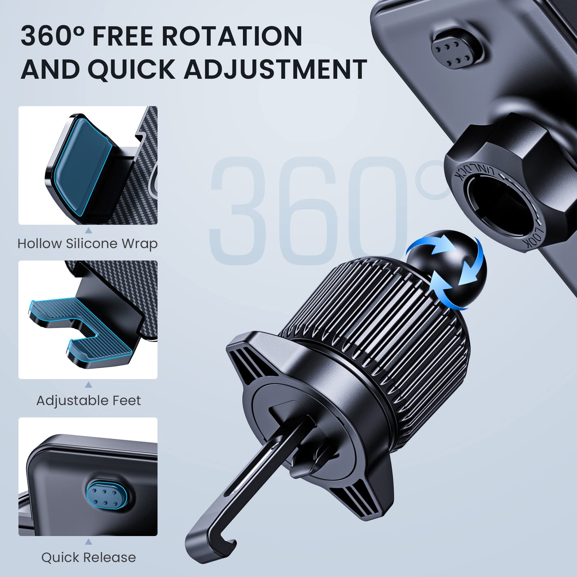 Upgraded Universal Car Air Vent Phone Mount Holder - Thick Case Friendly Hook Clip for iPhone & Android Smartphones - Perfect for Safe Driving & Hands-Free Navigation