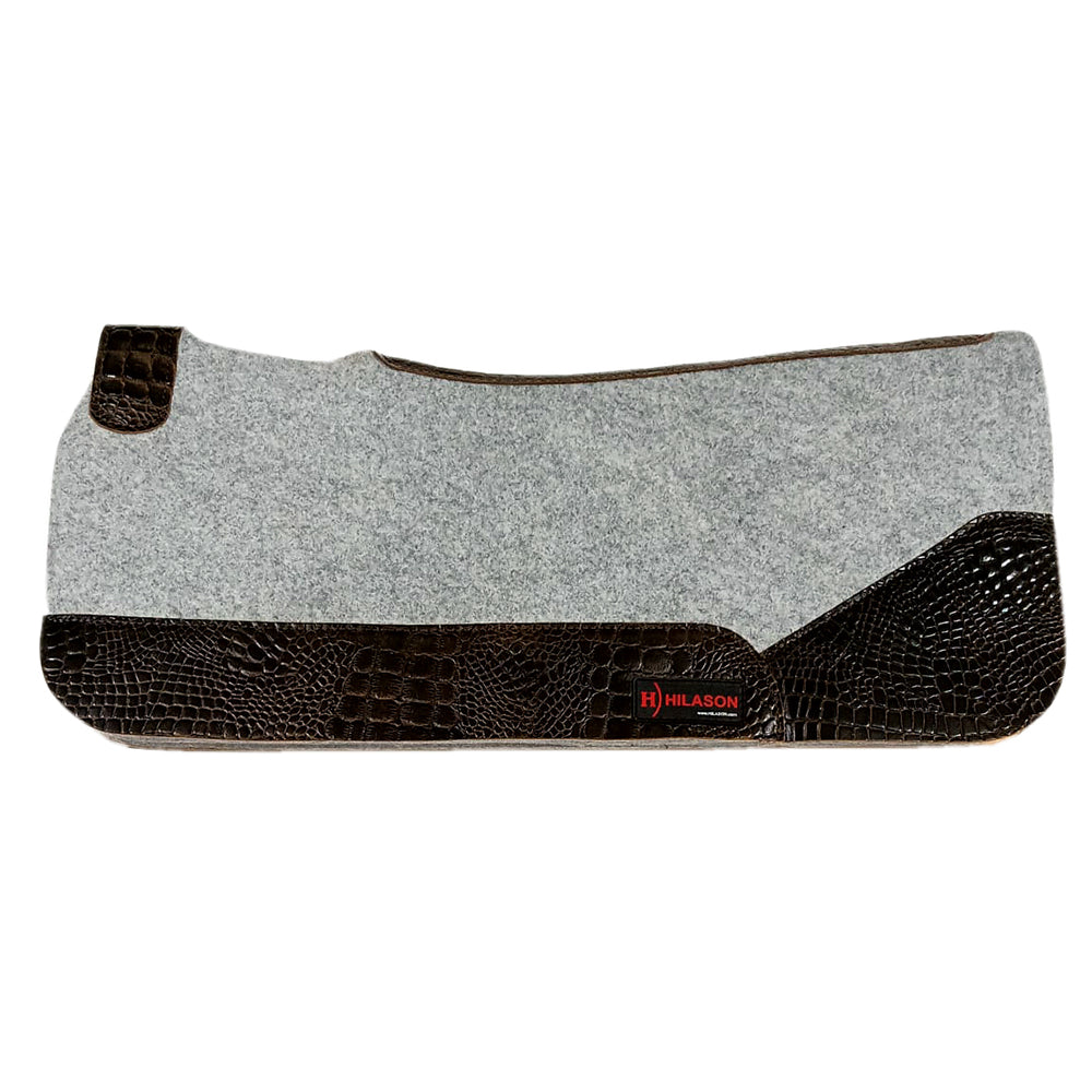 32X30 Inch Hilason Western Felt Horse Saddle Pad with Crocodile Leather Border - Comfortable Riding Pad for Trail, Show & Training Use