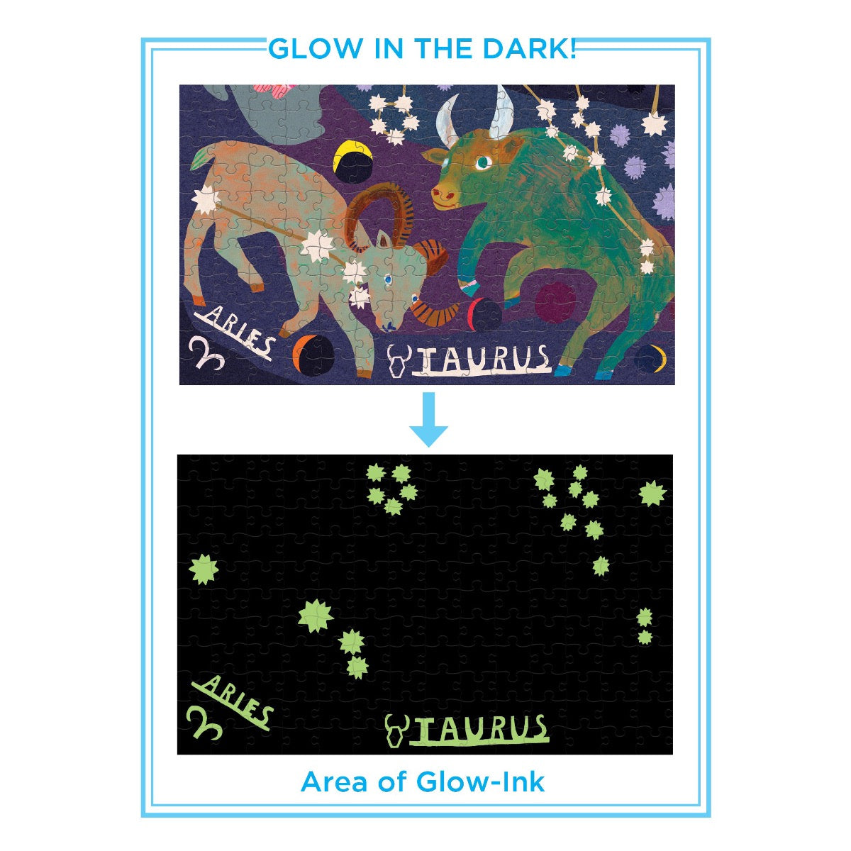 eeBoo Zodiac 1000 Piece Glow In The Dark Jigsaw Puzzle - Family Game Night Activity for Adults & Kids, Perfect for Home Entertainment & Party Fun