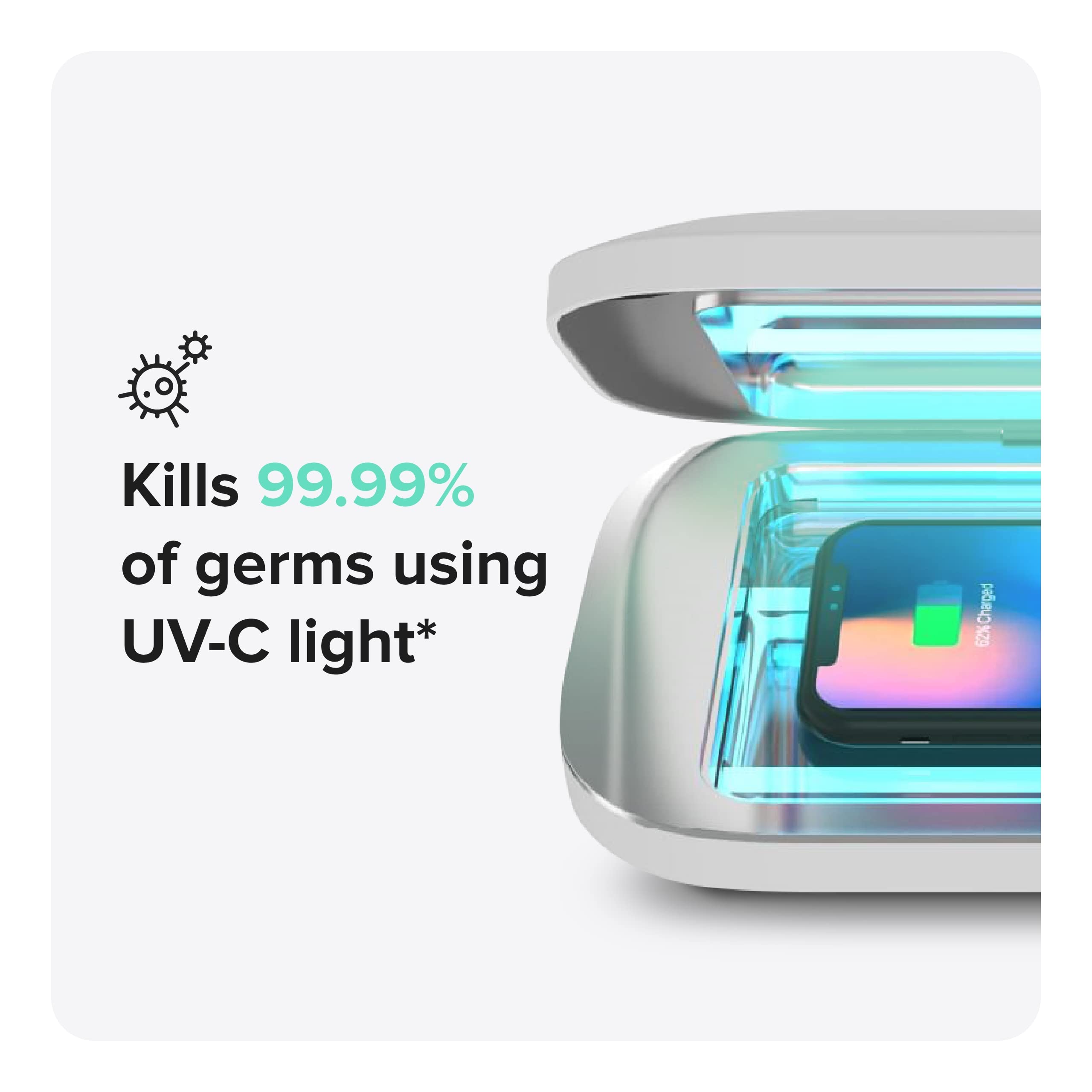 PhoneSoap Pro UV Smart Phone Sanitizer & Universal Charger - Patented 360° UV-C Disinfection | Clinically Proven Phone Cleaner & Fast Charging Box for iPhone, Android | Perfect for Home, Office & Travel (Mint Green)