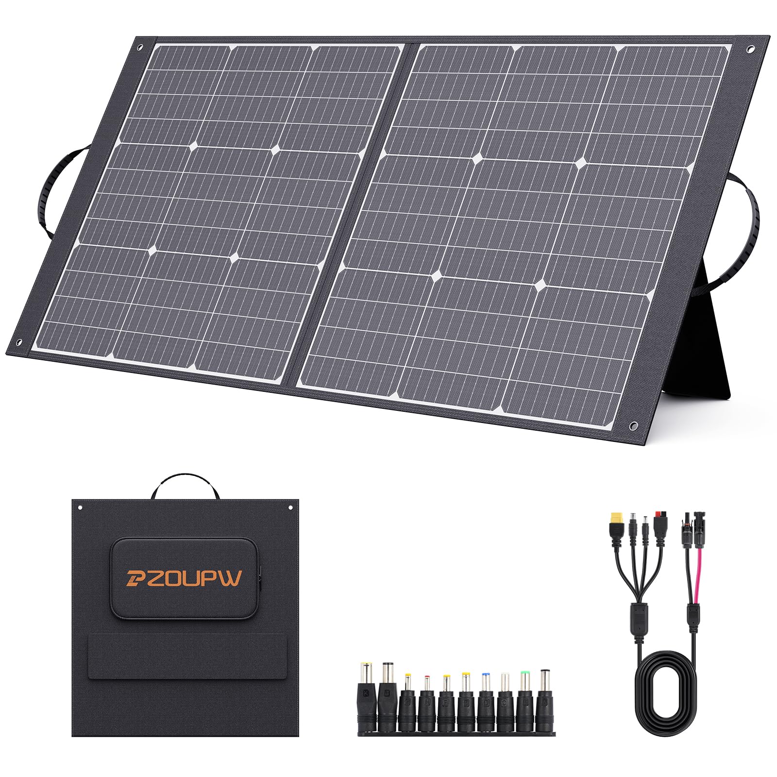 100W Portable Solar Panel for Power Station - 9BB Ultralight Foldable Solar Charger with USB-A & USB-C Output, 23.5% High Efficiency, IP67 Waterproof, Adjustable Kickstands - Perfect for Camping, RV Trips, Emergency Power During Blackouts