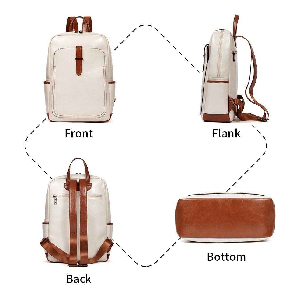 BROMEN Genuine Leather Laptop Backpack for Women - 15.6 Inch Business Computer Bag, College Backpack with USB Charging Port & Anti-Theft Pocket - Perfect for Work, Travel & School Commute