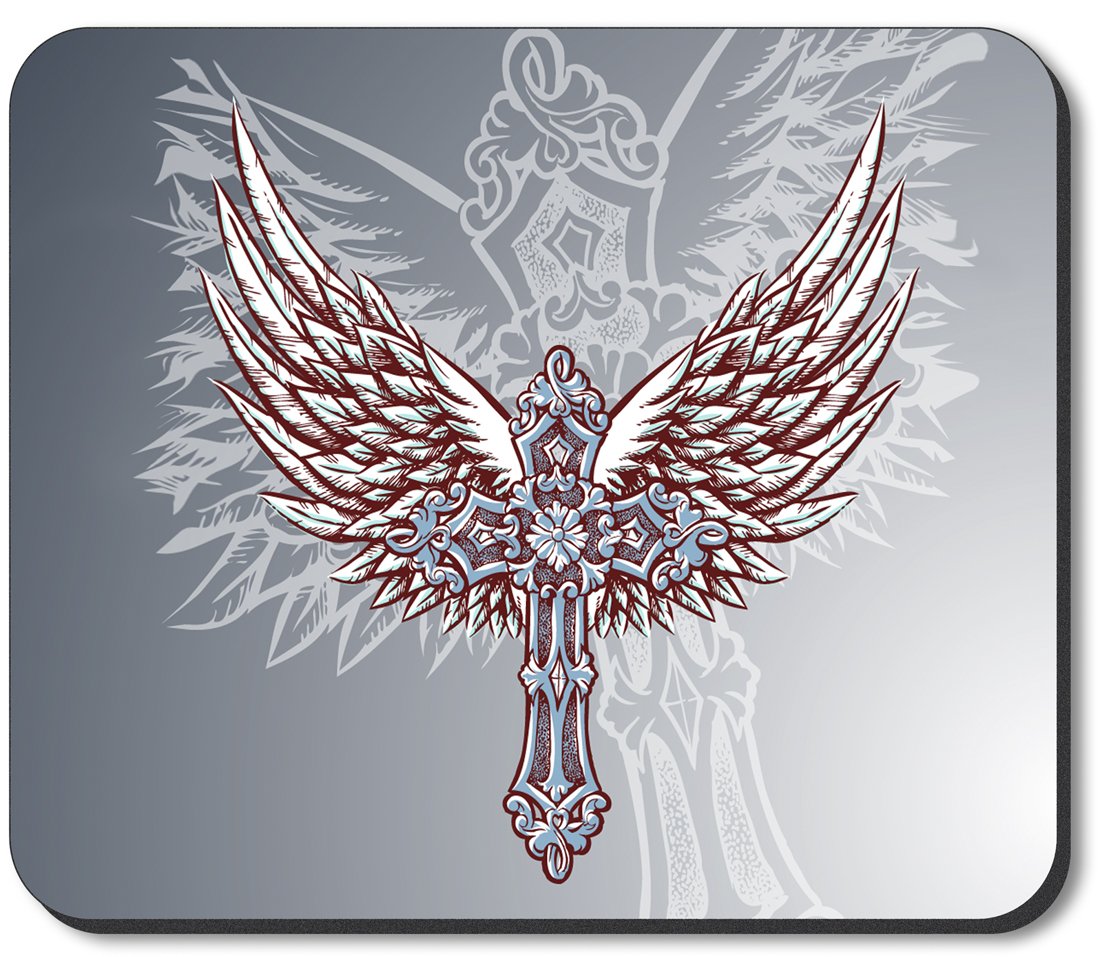 Art Plates Brand Mouse Pad with Cross & Wings Design - Non-Slip Gaming & Office Desk Mat for Computer, Laptop, Workstation - Perfect for Home, Office, Gaming Setup