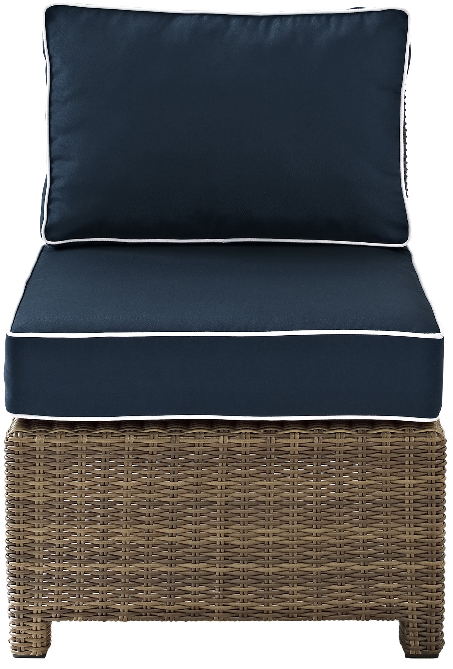 Crosley Bradenton Armless Outdoor Sectional Chair - All-Weather Wicker Patio Furniture with Navy Cushions for Porch, Deck, Backyard & Poolside Relaxation