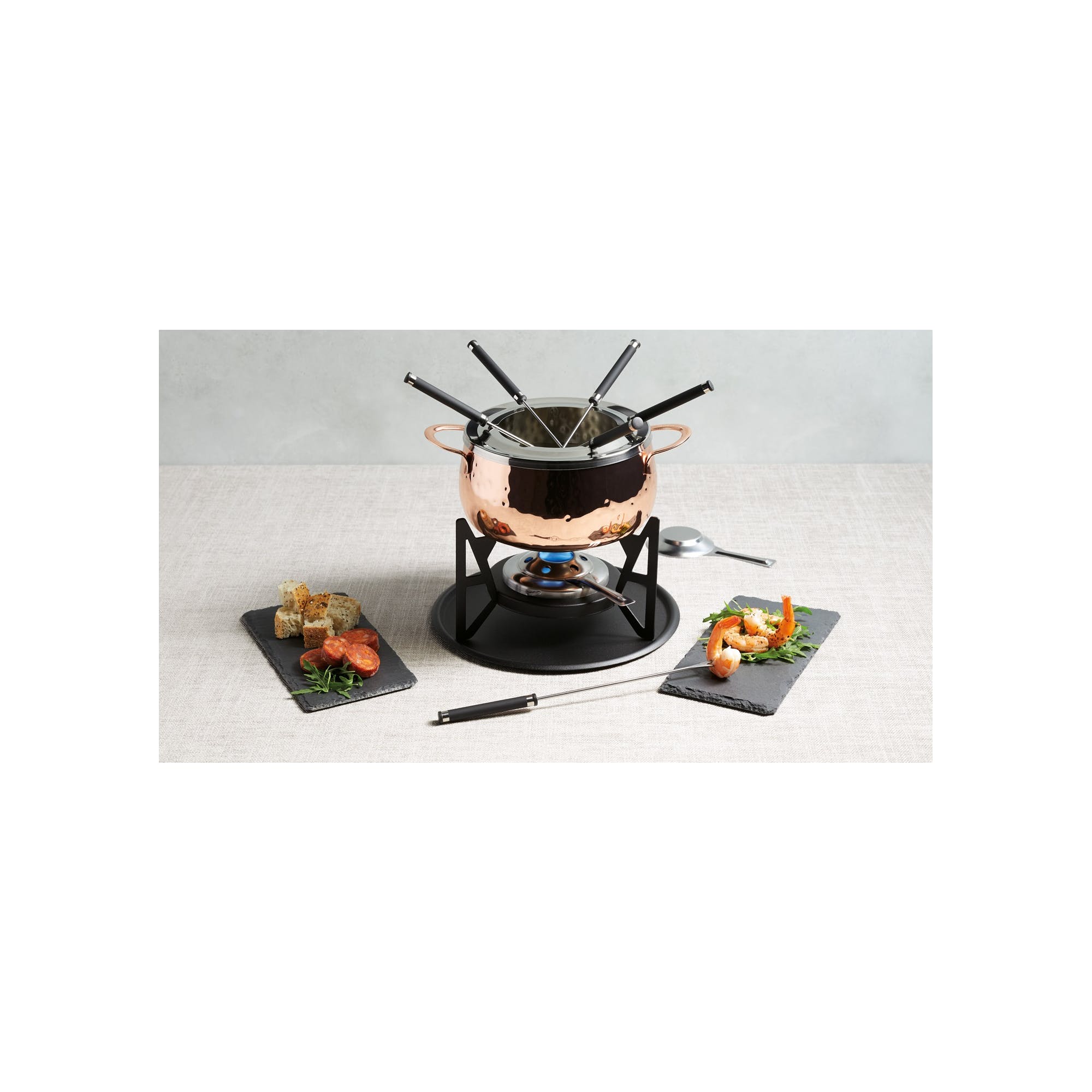 Artesà Hand-Finished Copper Fondue Set with 6 Forks - Elegant Cheese & Chocolate Fondue Pot for Dinner Parties & Romantic Date Nights