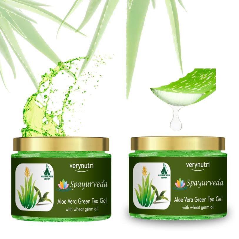 Verynutri Aloe Vera Skin Gel with Green Tea & Wheat Germ Oil - 200g x 2 Pack - Paraben Free, Sulfate Free - Soothing Moisturizer for Sunburn, Dry Skin & After Shave Care