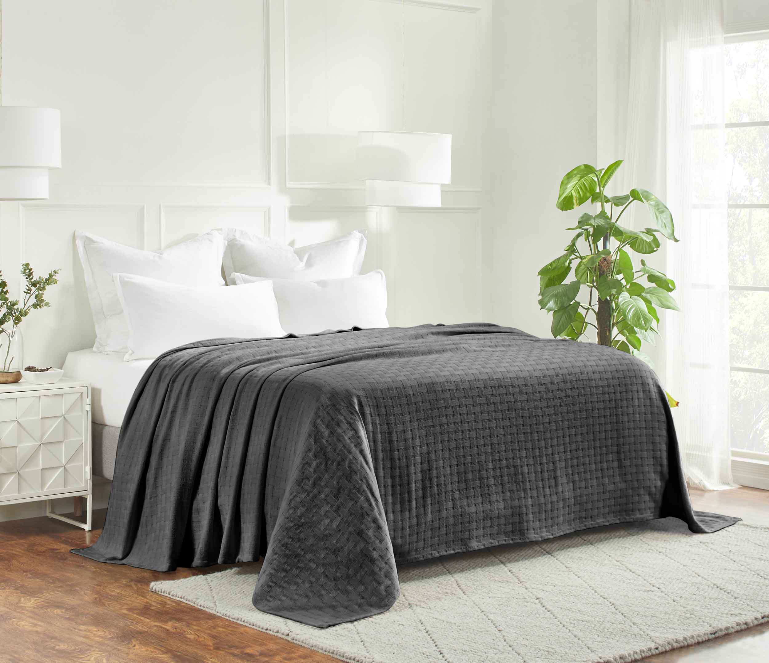 Soft Basketweave All-Season Cotton Bed Blanket & Sofa Throw - Lightweight Breathable Blanket for Bedroom, Living Room, Travel and Outdoor Use