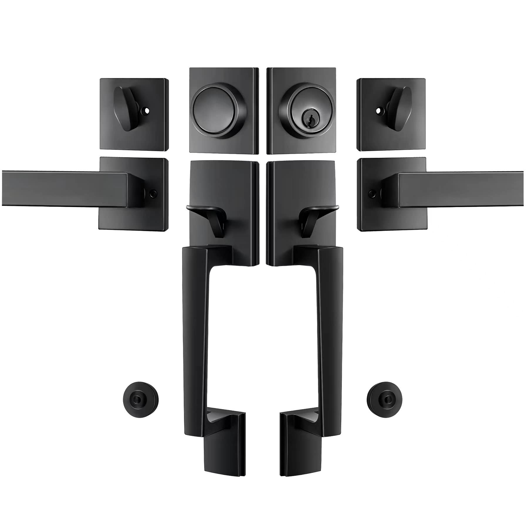 **Heavy Duty Matte Black Double Door Handle Set with Dummy - Keyed & Dummy Handle Set for Front, Back, or Office Doors - Secure & Stylish Entryway Solution**    *(Perfect for Home, Office, or Commercial Use - Enhances Security & Aesthetic Appeal)*
