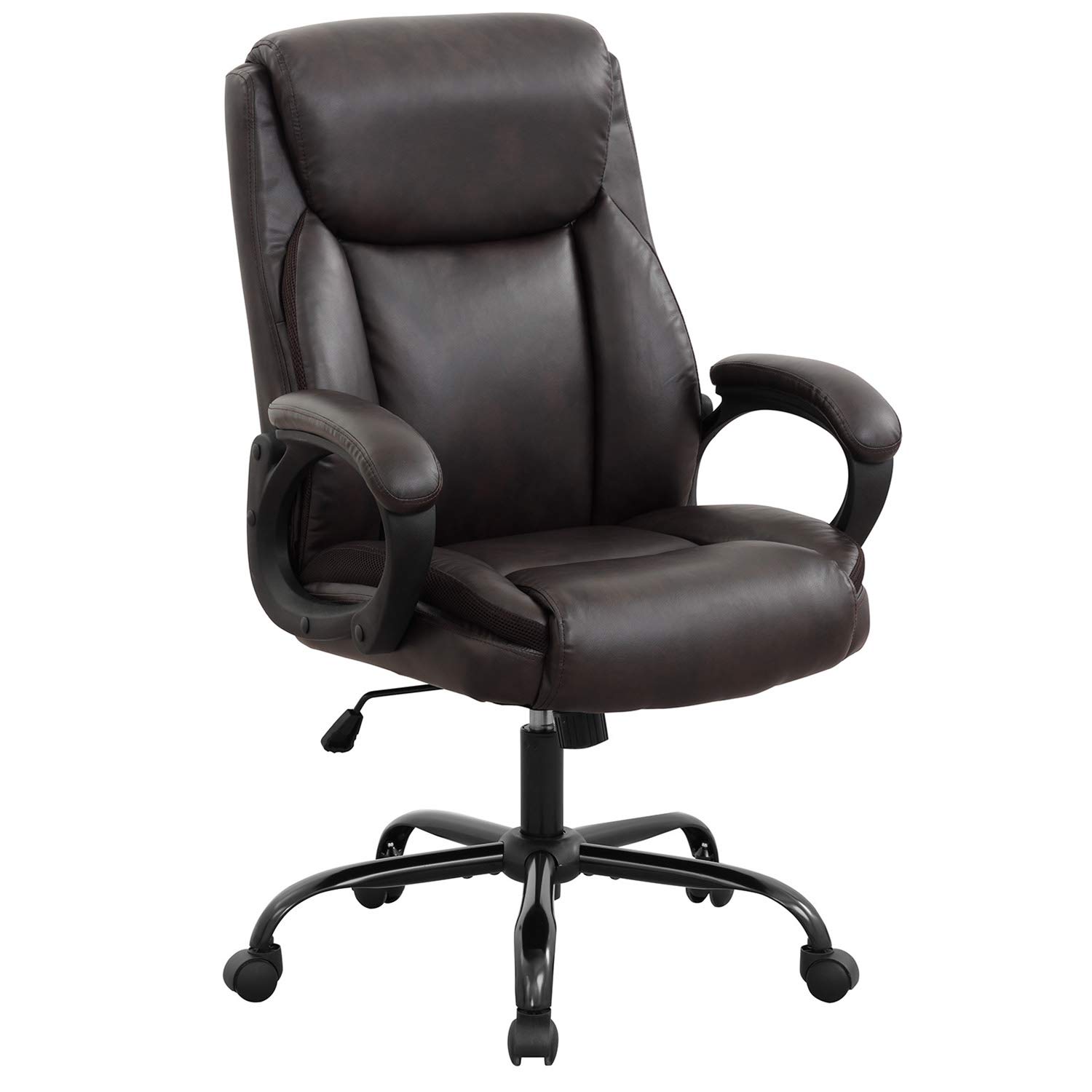 Premium Brown PU Leather Executive Office Chair - Ergonomic Computer Desk Chair with Lumbar Support & Thickened Headrest for Big and Tall Adults - Perfect for Home Office, Conference Rooms & Boss Suites