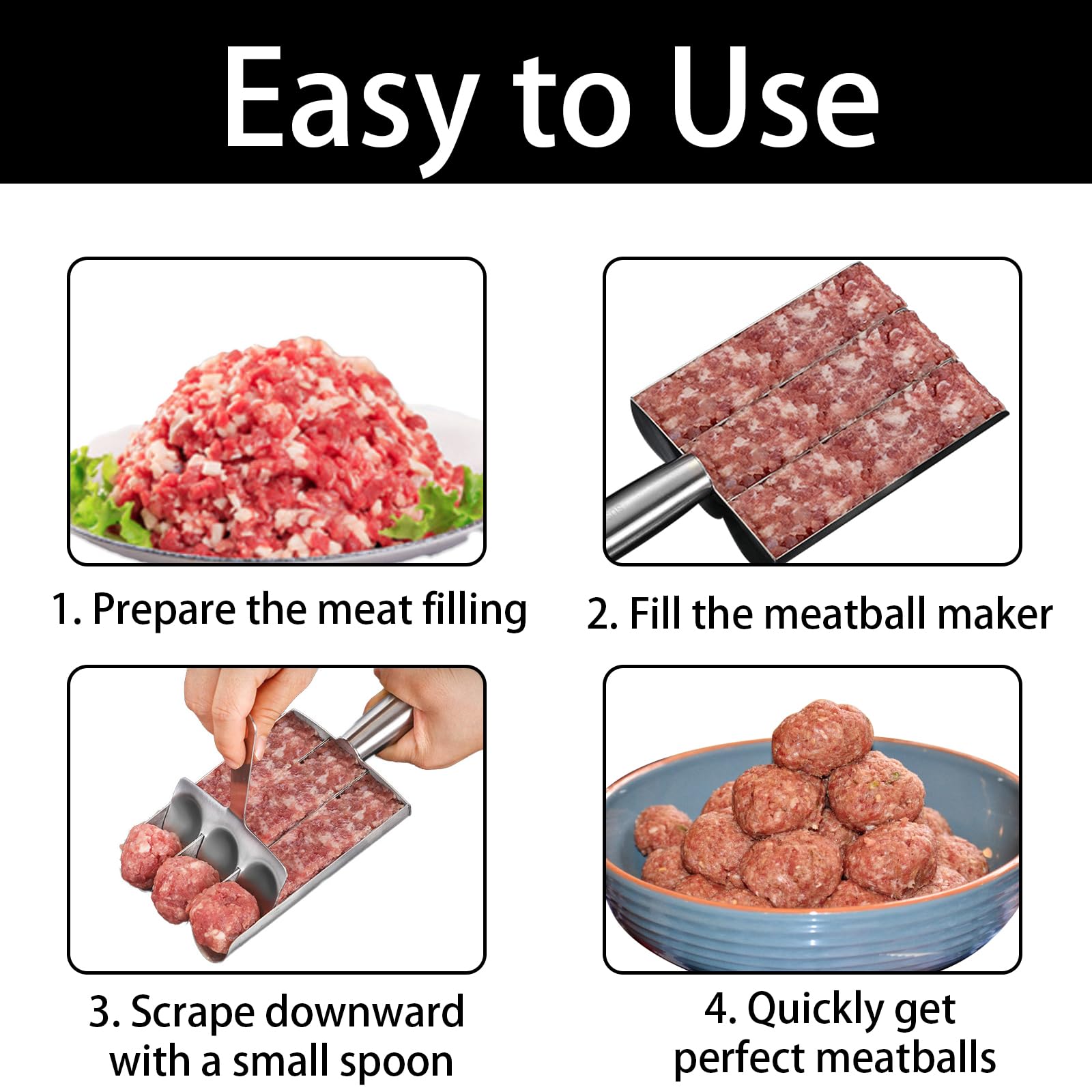 Stainless Steel Triple Meatball Maker with Non-Stick Mold & Cutting Spade - Manual DIY Cooking Tool for Quick Homemade Meatballs | Perfect for Italian Dishes, Meal Prep & Party Snacks