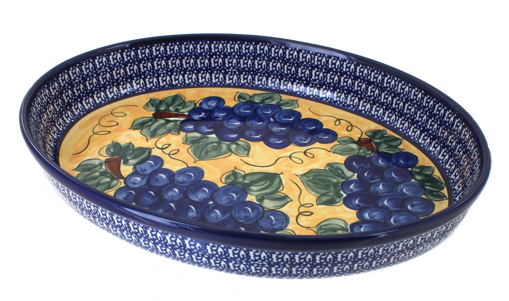 Handmade Blue Rose Polish Pottery Large Oval Baker - Traditional Ceramic Baking Dish for Casseroles, Bread & Desserts | Perfect for Holiday Dinners & Family Gatherings