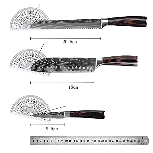 Premium Damascus Steel Japanese Chef Knife Set - 7-Piece Kitchen Knife Collection with Santoku, Utility & Slicing Knives for Professional Cooking | Perfect for Home Chefs, Culinary Enthusiasts & Restaurant Use