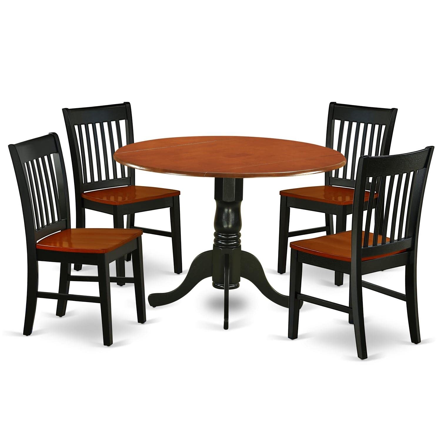 East West Furniture DLNO5-BCH-W 5-Piece Black & Cherry Dining Table Set with Drop-Leaf Round Table and 4 Chairs, 42x42 Inch - Perfect for Small Kitchens, Breakfast Nooks, and Cozy Dining Spaces