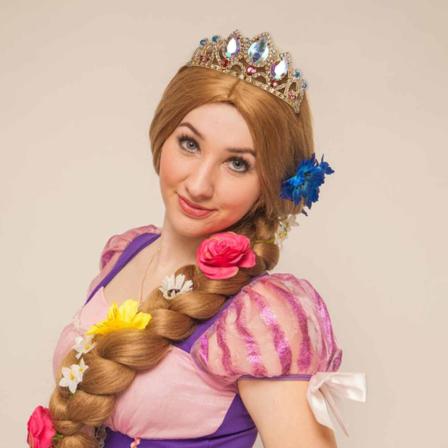 Rapunzel Princess Crown Tiara - Tangled Disney Inspired Bridal Wedding Hair Accessories for Women, Halloween Cosplay, Prom, Birthday Gifts - Perfect for Costume Parties, Dress-Up Play & Special Occasions
