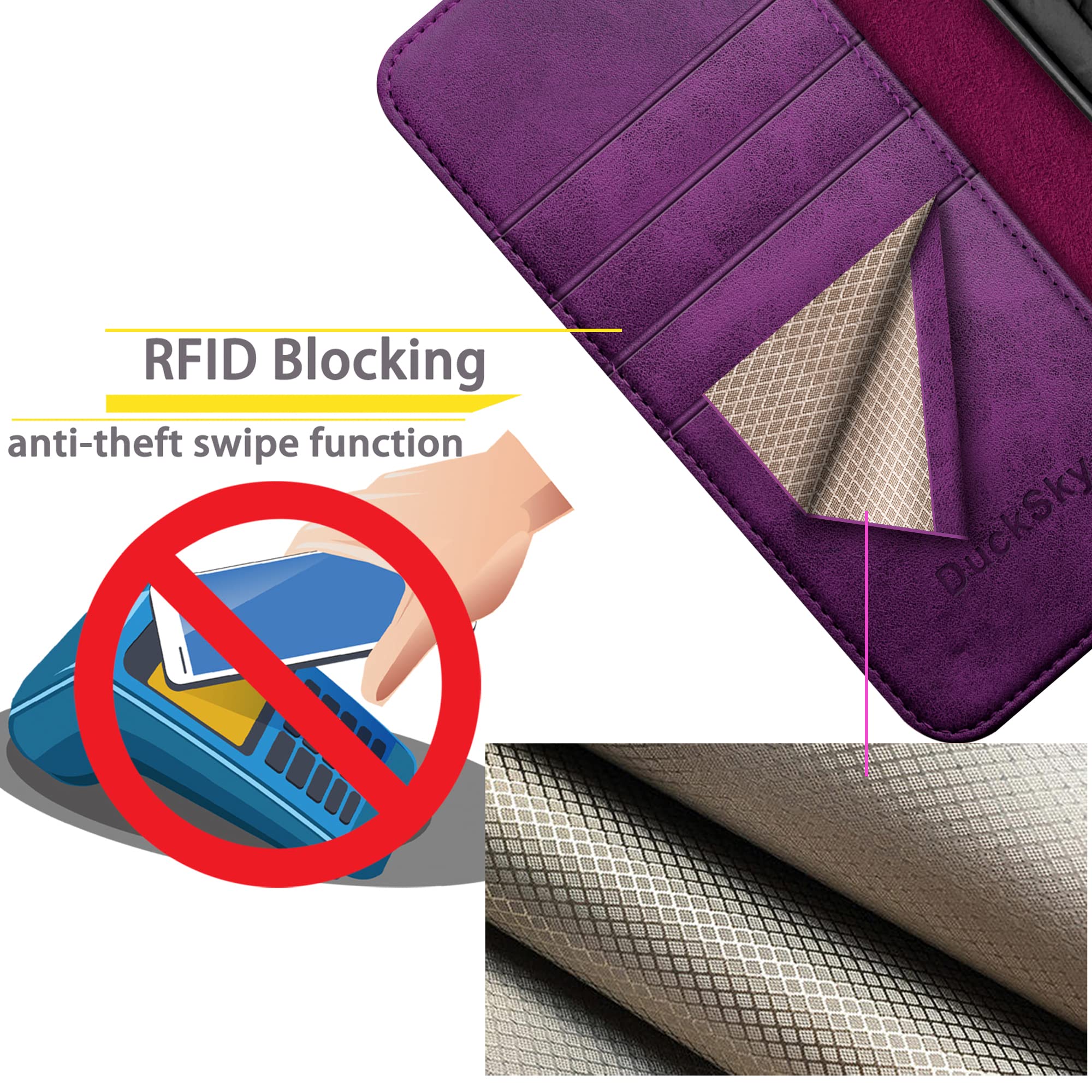 Genuine Leather Wallet Case for Samsung Galaxy S24 Ultra - RFID Blocking, 4 Credit Card Holder, Flip Folio Book Cover - Protective Phone Case for Women & Men (Purple) - Perfect for Business, Travel & Everyday Use