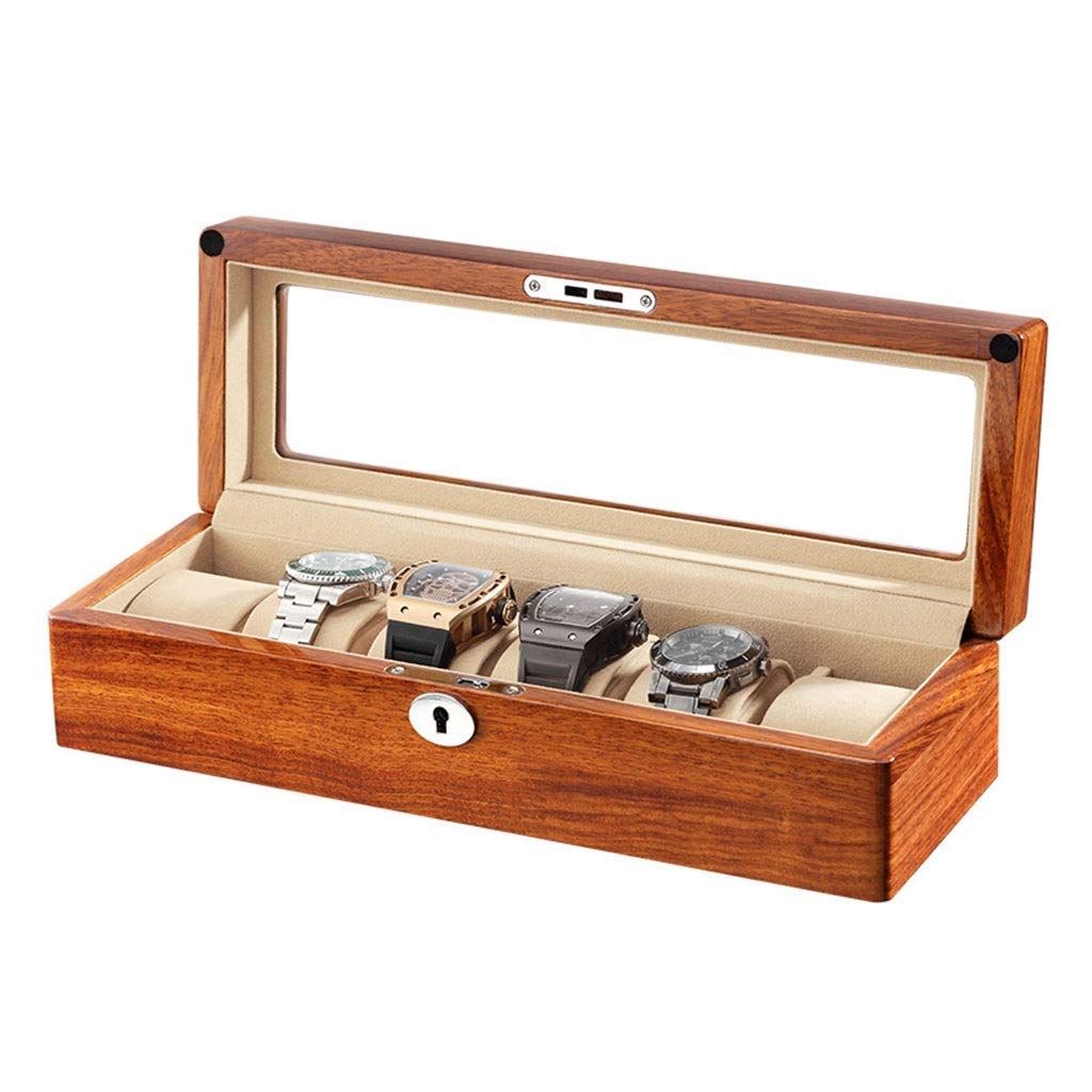 Premium Rosewood Watch Box with Lock - 6/12 Compartments & Transparent Window for Jewelry Display & Storage