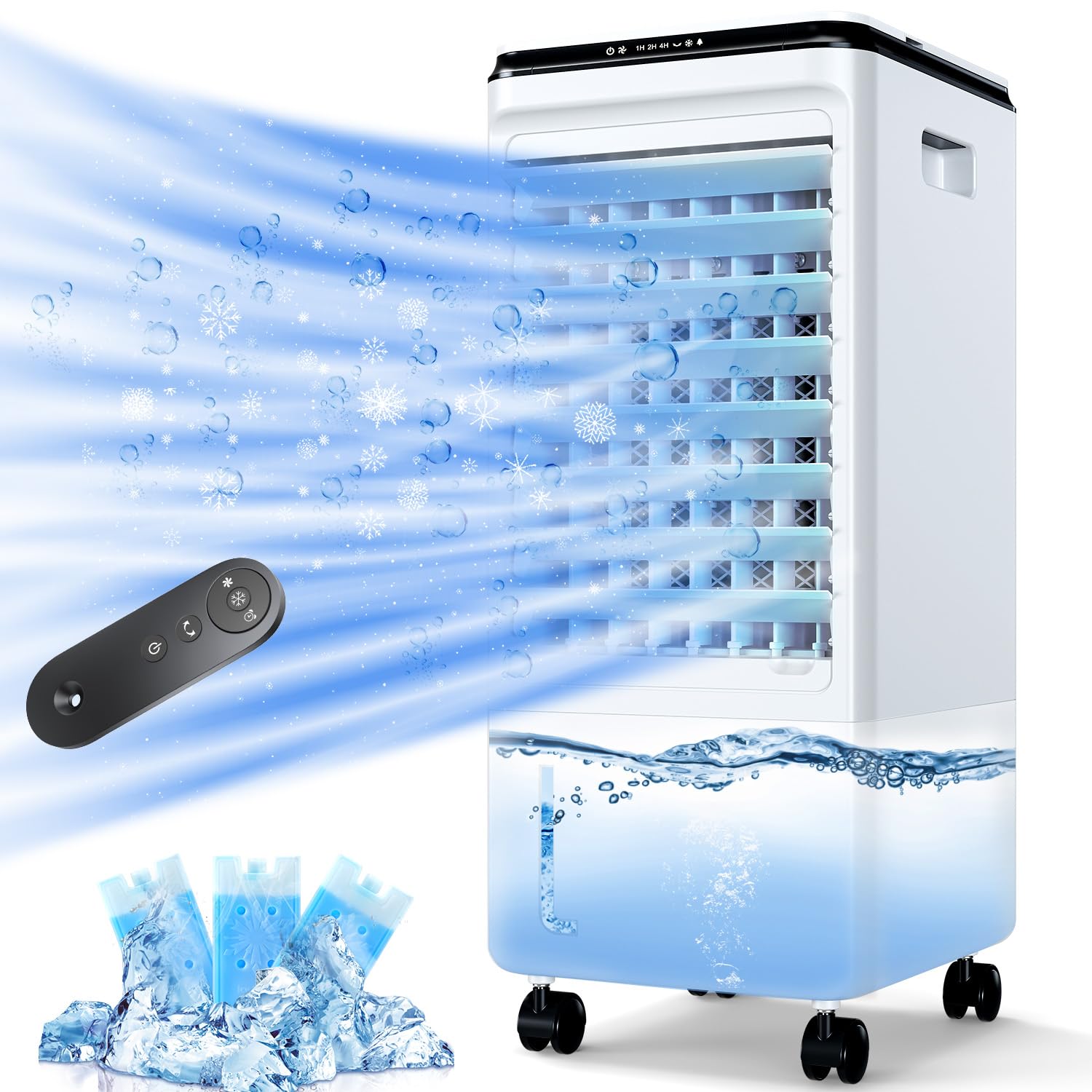 Portable Evaporative Air Cooler - 4 Modes, 3 Speeds, 1.85Gal Water Tank, 7H Timer - Windowless Air Conditioner for Bedroom, Office, Living Room & Outdoor Use - Energy Efficient Swamp Cooler (White) - Perfect for Summer Cooling, Patio Parties & Hot Weather Relief