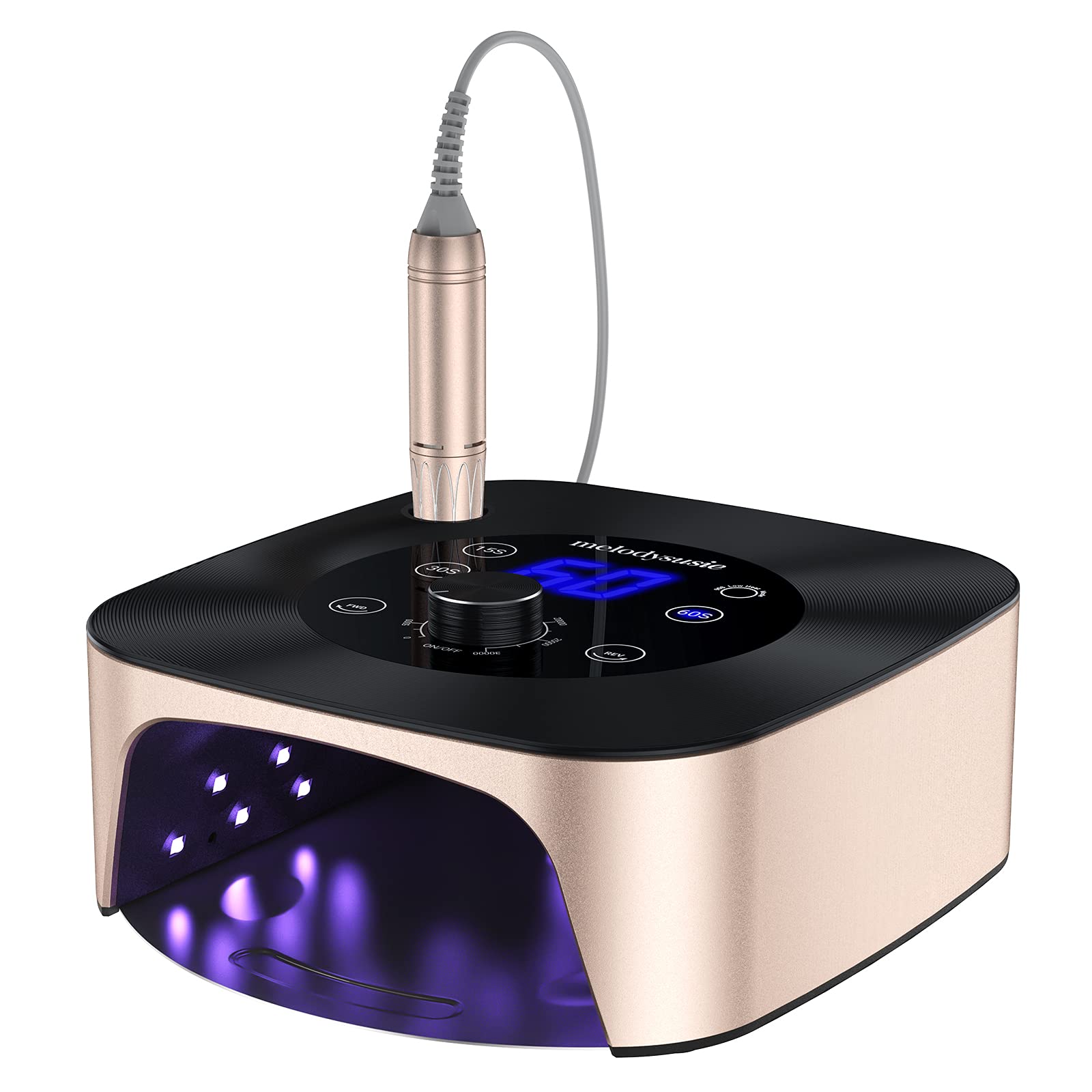 MelodySusie XC320C Professional 2-in-1 Nail Drill & UV Lamp - 30,000 RPM Electric Nail File with 4 Timer Settings for Acrylic, Gel & Poly Nail Removal & Curing - Perfect for Salon & Home Manicure/Pedicure Care
