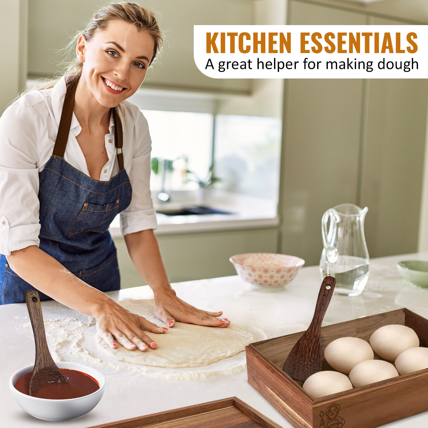 Natural Acacia Wood Pizza Dough Proofing Box with Pizza Sauce Spoon, Dough Spatula & Recipe Book - Ideal for Home Baking, Artisan Pizza Making & Italian Cooking