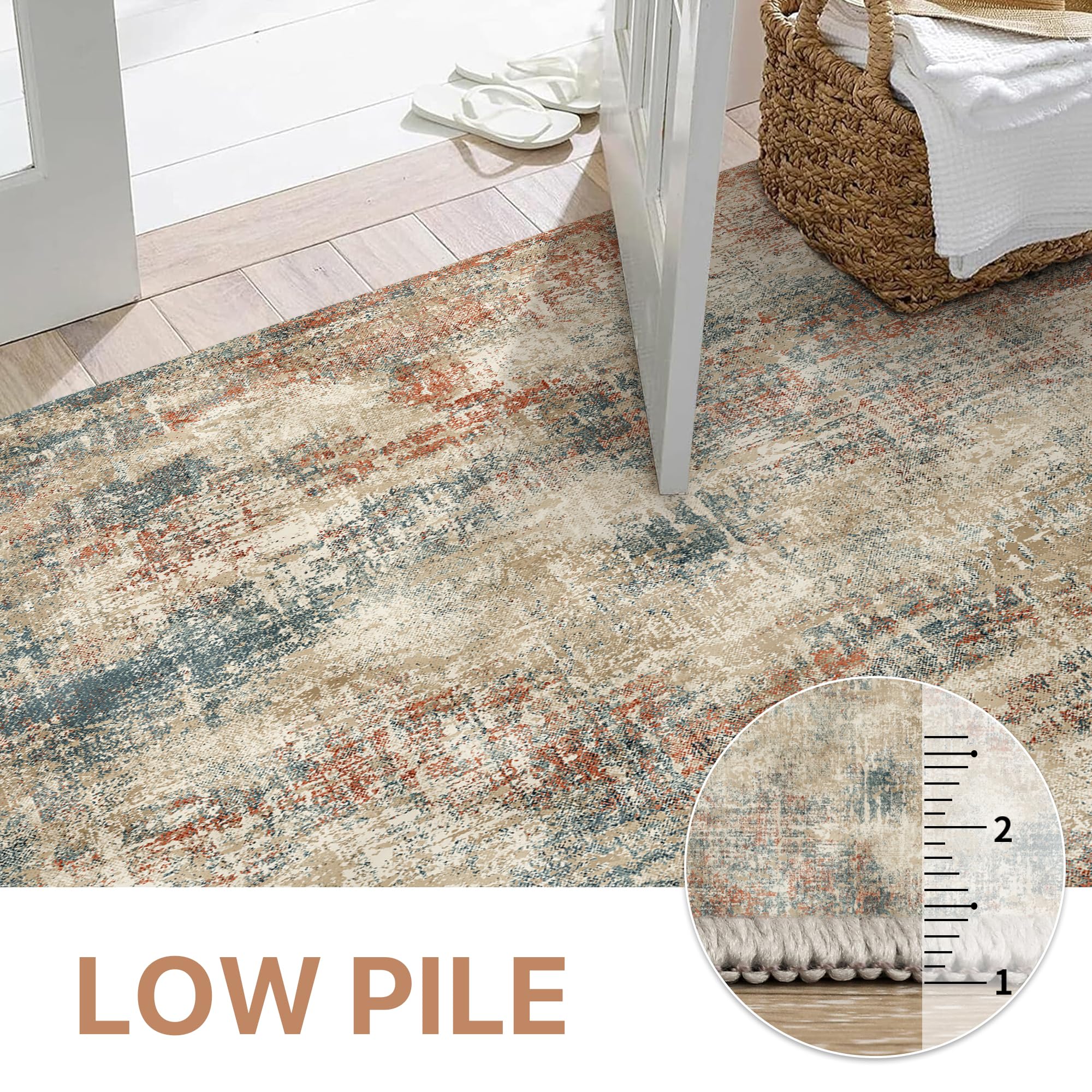 GENIMO Washable 8x10 Modern Abstract Non-Slip Area Rug - Soft Low Pile Indoor Carpet for Living Room, Bedroom, Dining Room & Kitchen - Perfect for Home Decor, Apartment Flooring & High Traffic Areas