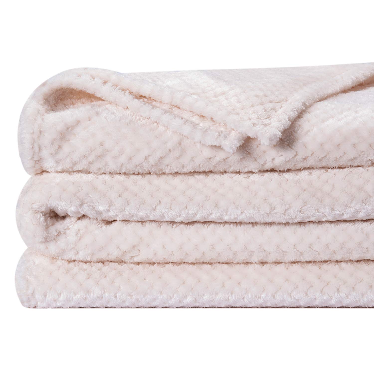 Soft Plush Fleece Throw Blanket for Adults & Kids - Warm Cozy Blanket for Bed, Couch, Sofa, Travel & Camping - Twin Size 70x80 Inches - Perfect for Winter Nights & Outdoor Adventures (Cream)