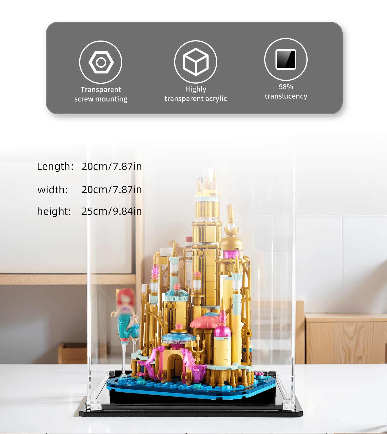 LEGO Mini Disney Ariel's Castle 40708 Display Case - Clear Acrylic Protector for Collectible Building Set - Perfect for Showcasing in Home, Office, or Gift Display