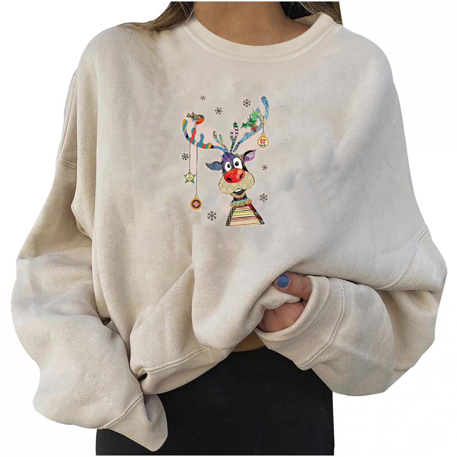 GUOBIOZIY Women's Winter Crewneck Christmas Sweater - Long Sleeve Tunic Pullover Top for Leggings | Cozy Holiday Outfit, Casual Wear & Christmas Party Fashion