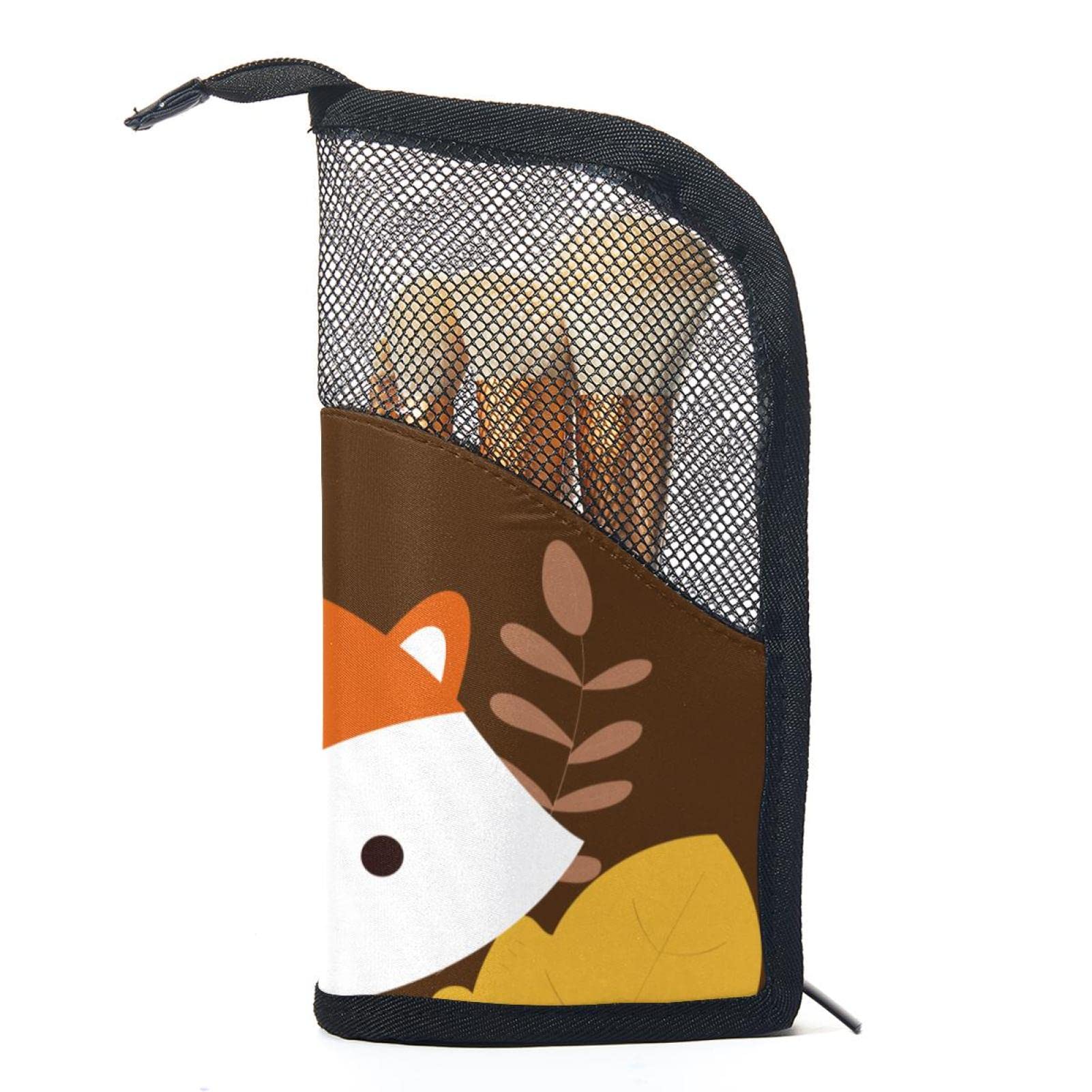 Premium 12-Piece Makeup Brush Organizer Bag Set - Hello Autumn Fox Design, Portable Travel Cosmetic Brush Holder Case for Professional Makeup Artists & Beauty Enthusiasts - Perfect for Travel, Home Vanity & Salon Use
