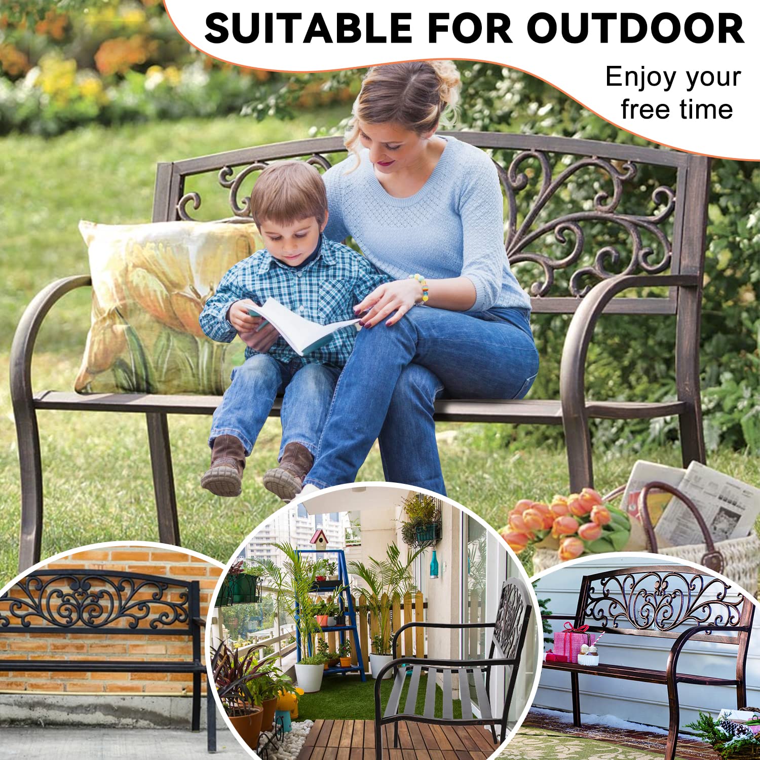 Heavy-Duty Rust-Proof Cast Iron Outdoor Park Bench - 50