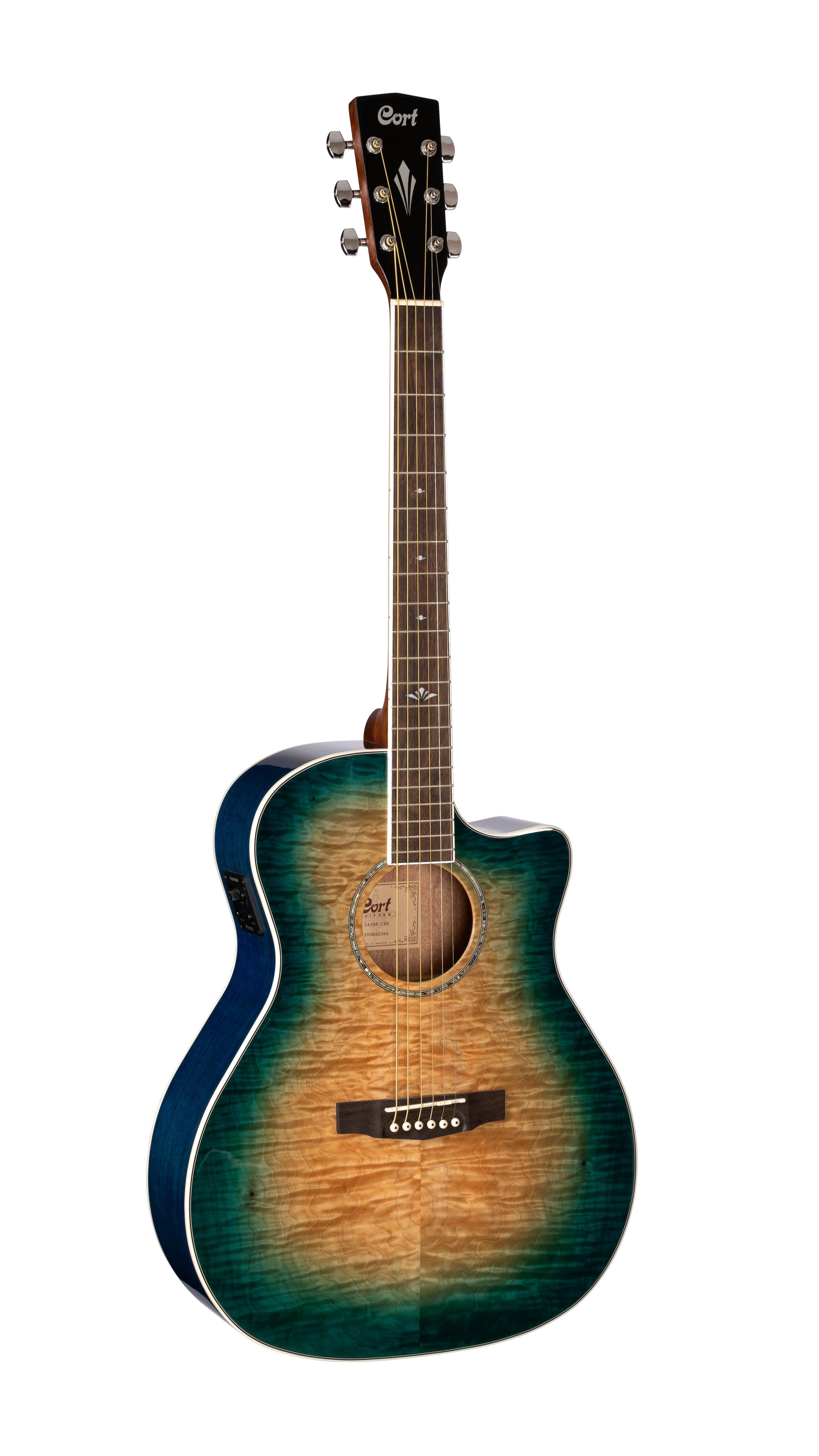 Cort GA QF CBB Grand REGAL Acoustic Guitar - Coral Blue Burst Finish | Professional Quality for Performances, Recording & Home Practice