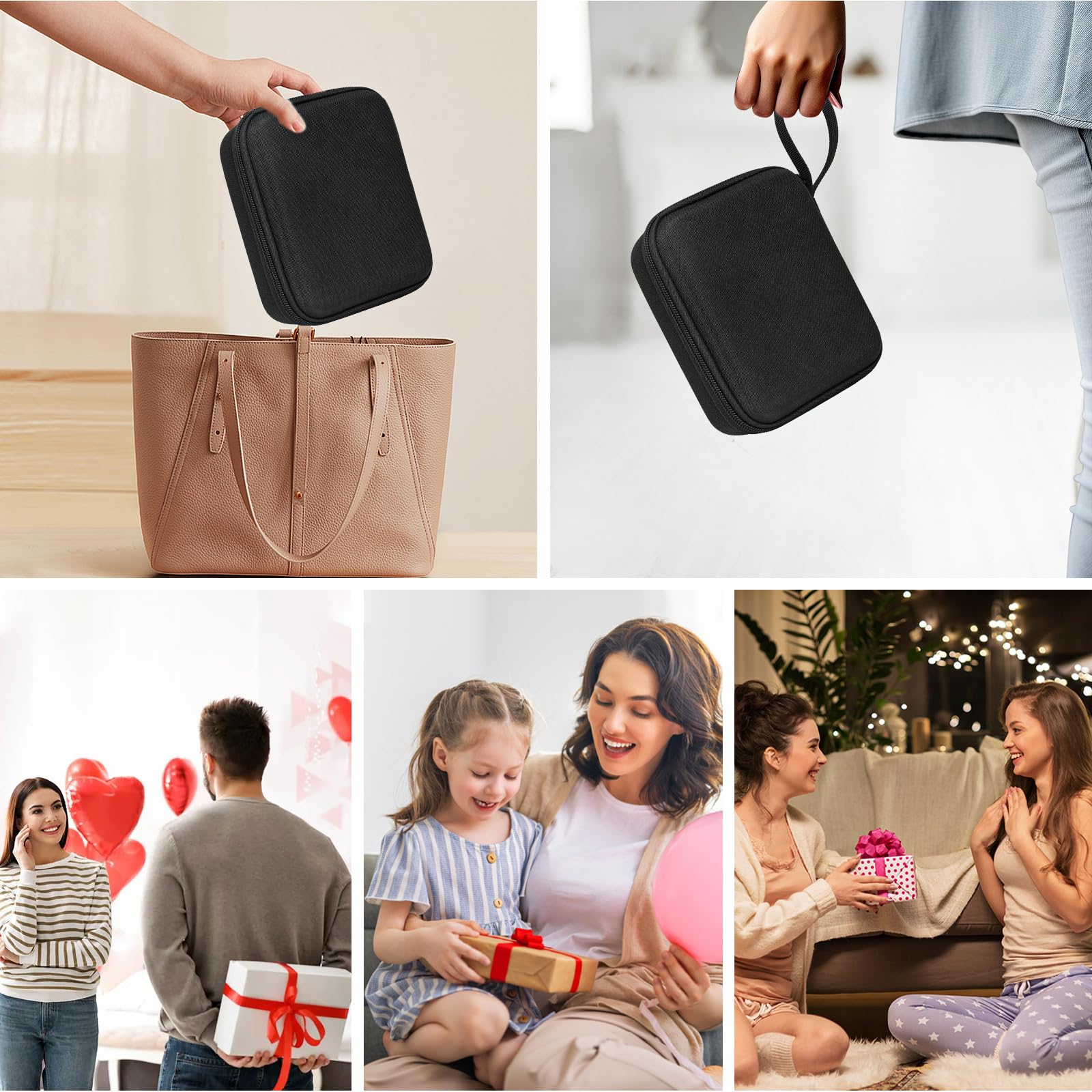 Phomemo T02/Memoking/HUIJUTCHEN Mini Sticker Printer Carrying Case - Portable Hard Travel Storage for Label Maker & Thermal Printer Paper (Black) | Perfect for Office, Travel & Craft Organization