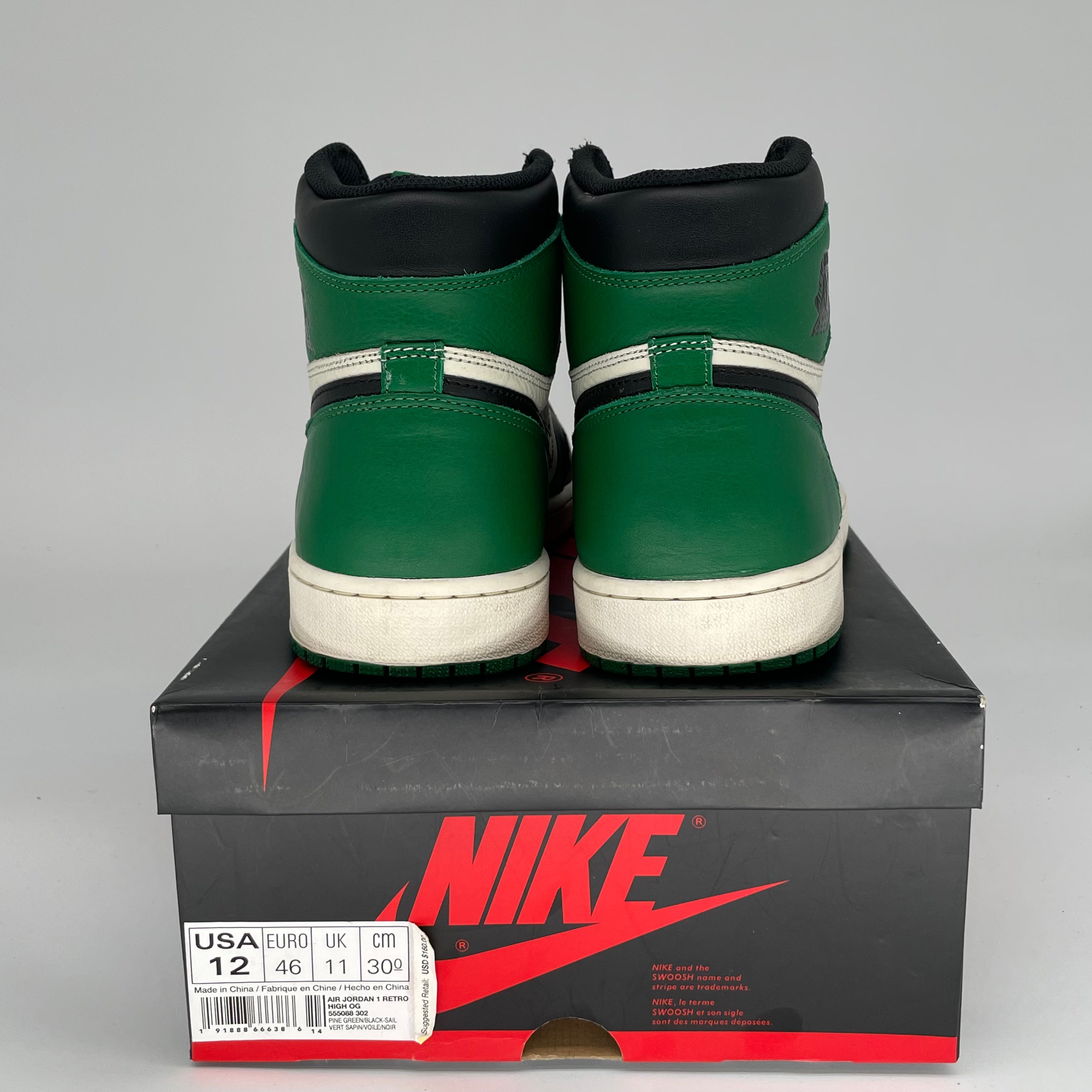 AIR JORDAN 1 Retro High OG Pine Green Men's Basketball Shoes Size 12 (555088-302) - Perfect for Sneaker Collectors & Streetwear Fashion