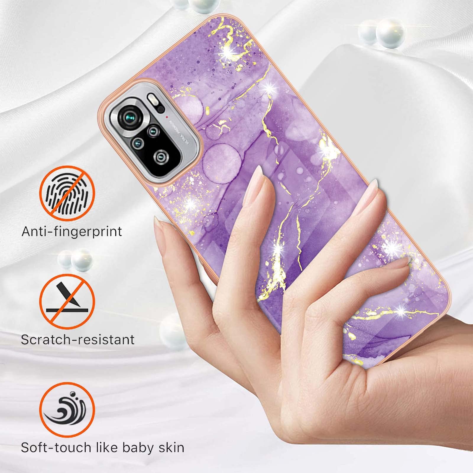 Slim Protective Case for Redmi Note 10 4G/10s - Fashion Marble Pattern Phone Cover with Screen & Camera Protection | Trendy Purple Design for Women | Perfect for Daily Use, Work & Travel - YBDD