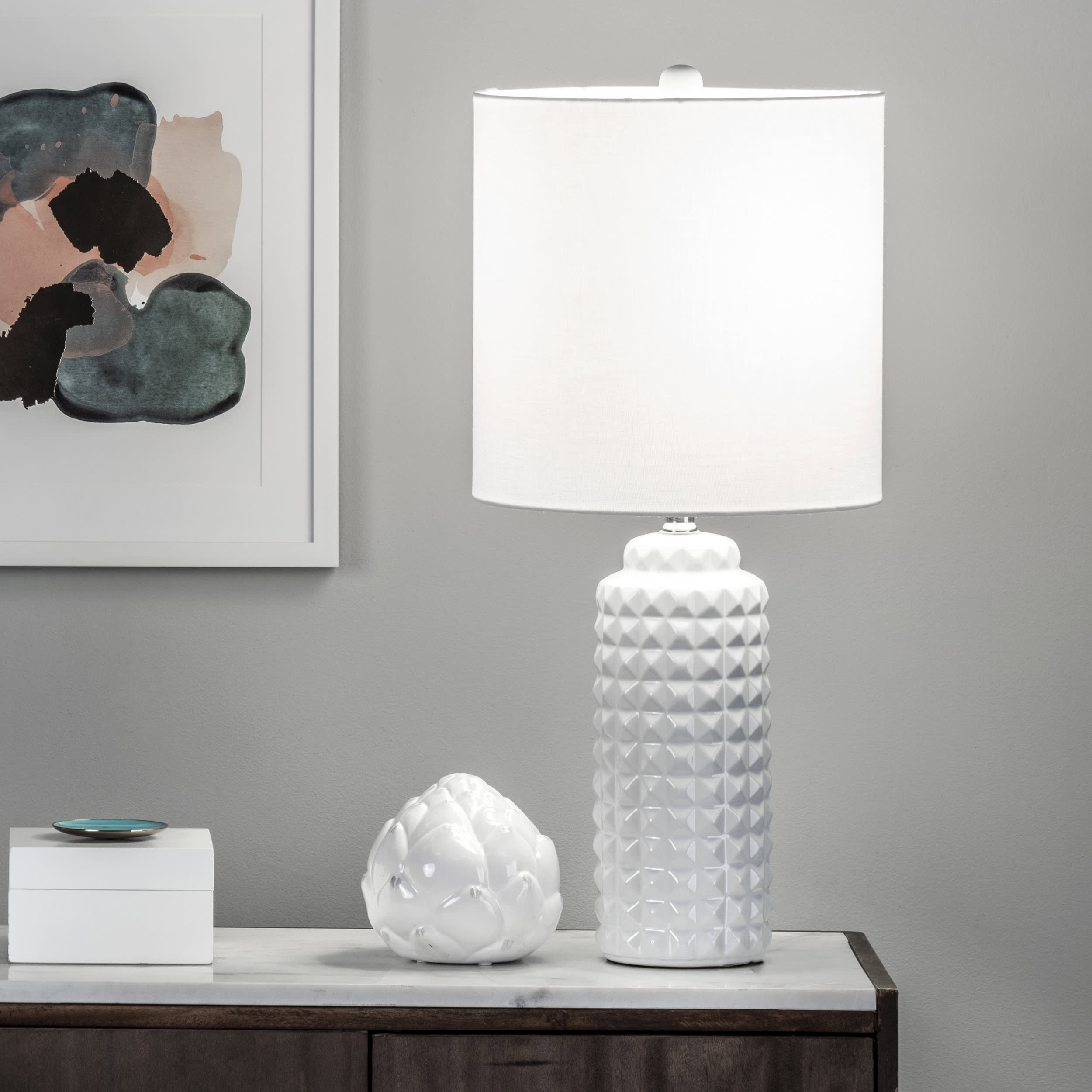 26 Inch Lydia Ceramic Table Lamp - Modern White Bedside Lamp for Living Room, Bedroom & Office Decor