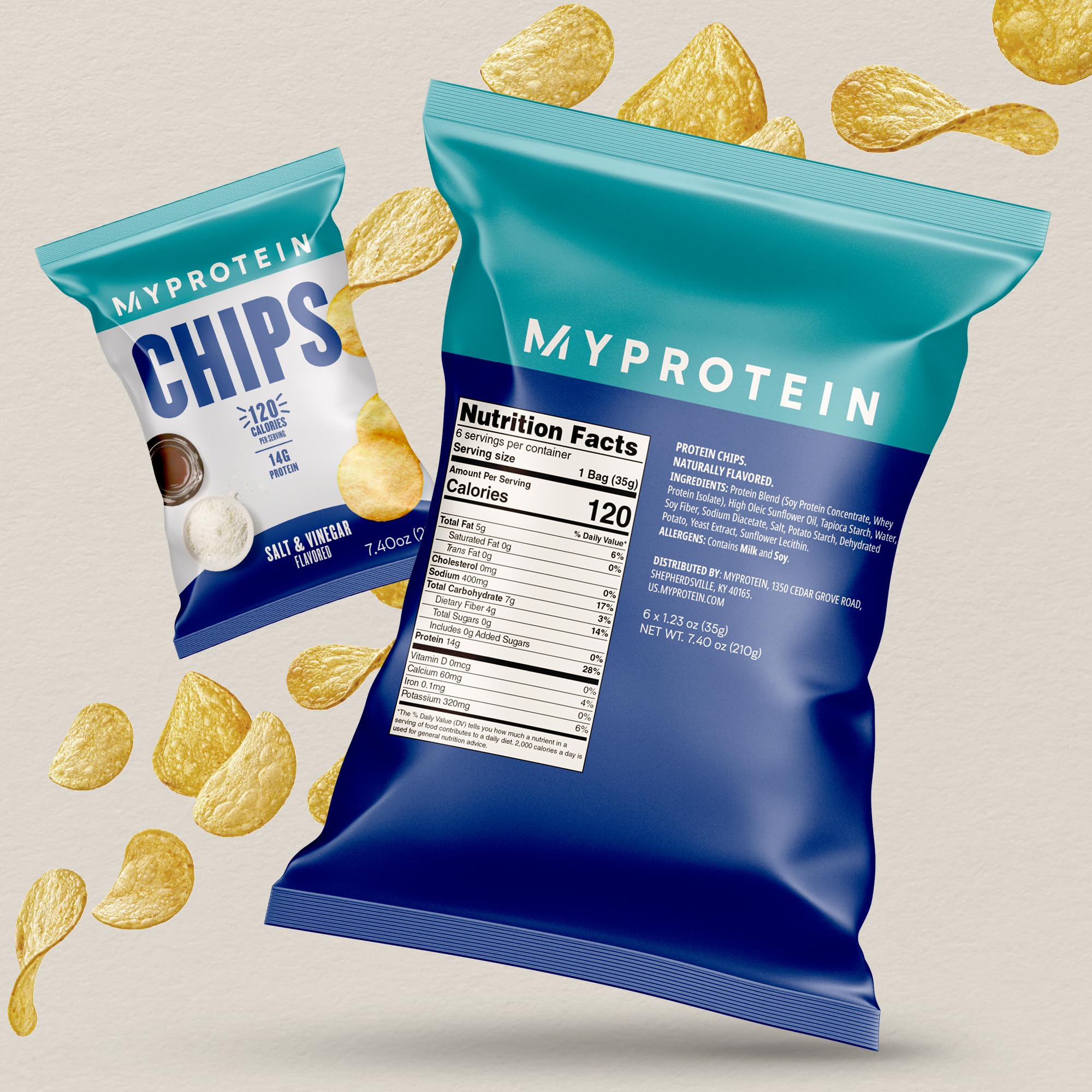 MyProtein Crunchy Protein Chips Salt & Vinegar (6 Pack) - 14g High Protein, 120 Calorie Low Carb Snack for Workout Recovery, Keto Diet & On-The-Go Healthy Eating