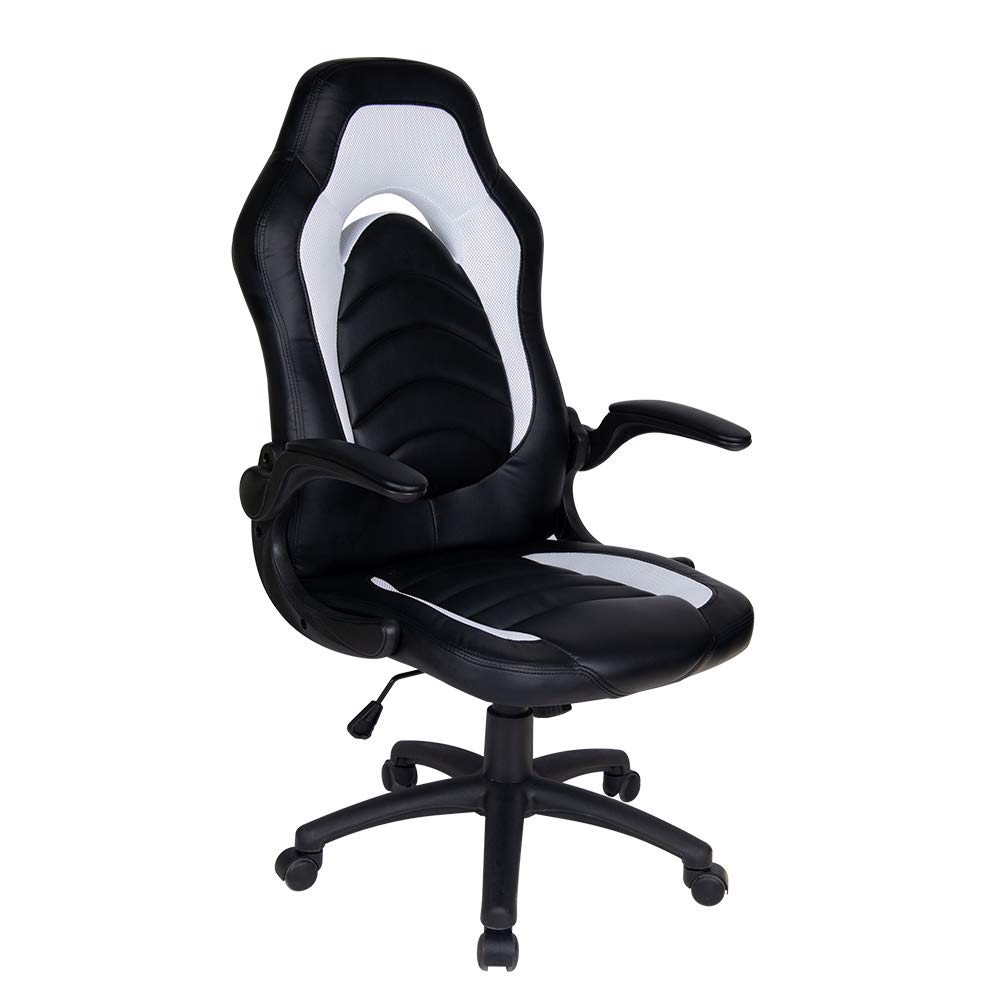 Premium High Back Executive Office Chair - Ergonomic PU Leather Swivel Desk Chair with Flip-Up Armrests, Heavy Duty Metal Frame (White) - Perfect for Home Office, Gaming & Conference Rooms
