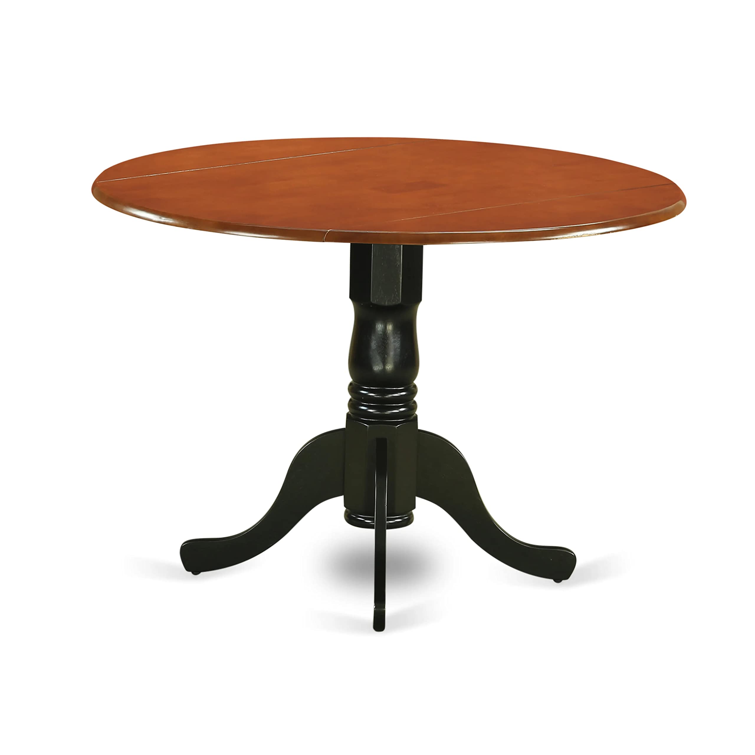 Modern 3-Piece Dining Table Set with Round Wooden Dropleaf Table & 2 Chairs - 42x42 Inch, Black & Cherry - Perfect for Small Spaces, Apartments, and Cozy Kitchens | East West Furniture DLPL3-BCH-W