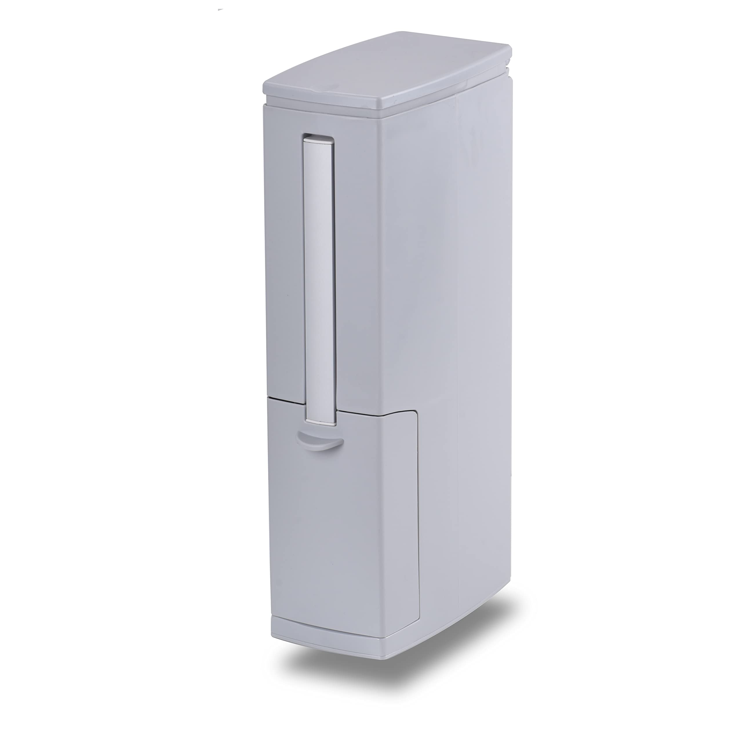 Slim White Rectangular Modern Bathroom Trash Can with Pop-Up Lid - 5 Liter 3-in-1 Waste Bin with Brush & Holder, Press Top Garbage Can for RV, Home, Office - Perfect for Small Spaces, Bathrooms & Travel Use