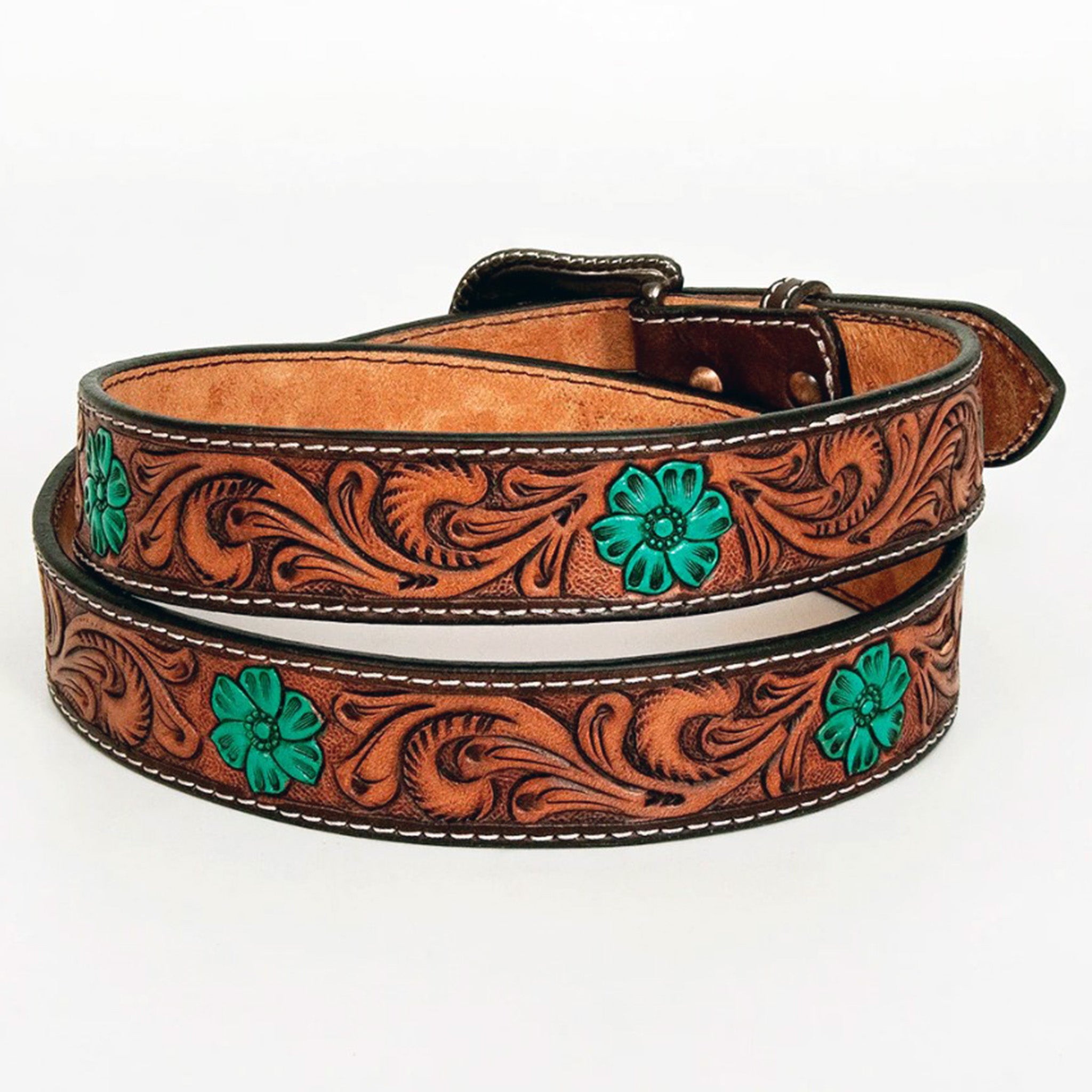 American Darling Women's Floral & Leaf Embossed Leather Belt - Elegant Western Style Accessory for Jeans, Dresses & Boho Outfits