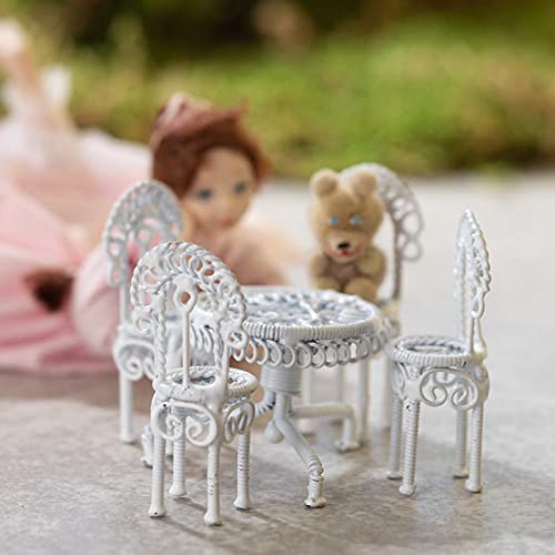 White Wrought Iron Patio Furniture Set - Miniature Dollhouse Decor for Indoor & Outdoor Display - Perfect for Dollhouse Miniatures, DIY Crafts, and Home Decor Projects
