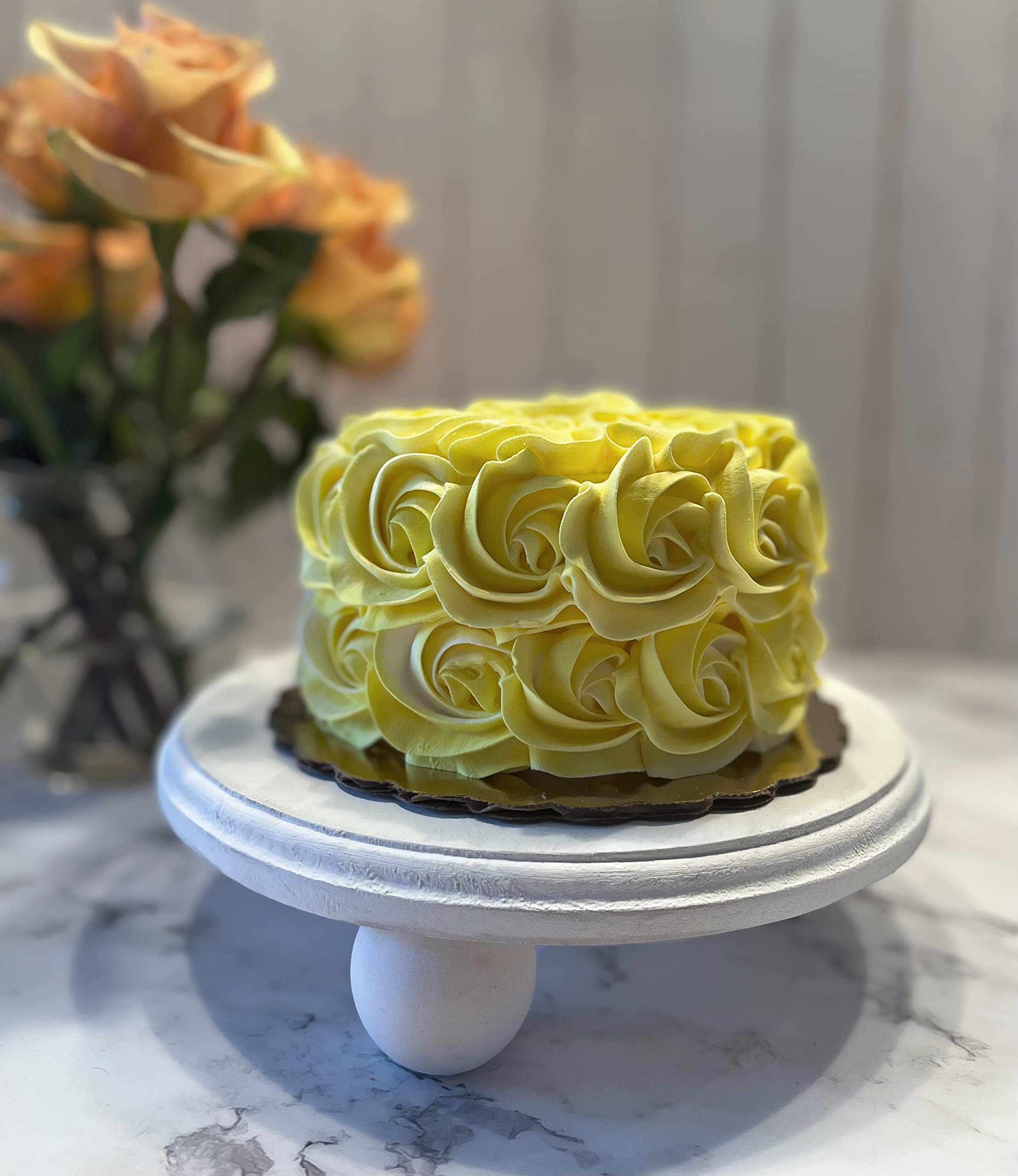 Dezicakes Handmade Fake Cake - Yellow Rosette Artificial Cake for Wedding, Birthday & Party Decorations | Realistic Fake Cake for Display & Photography