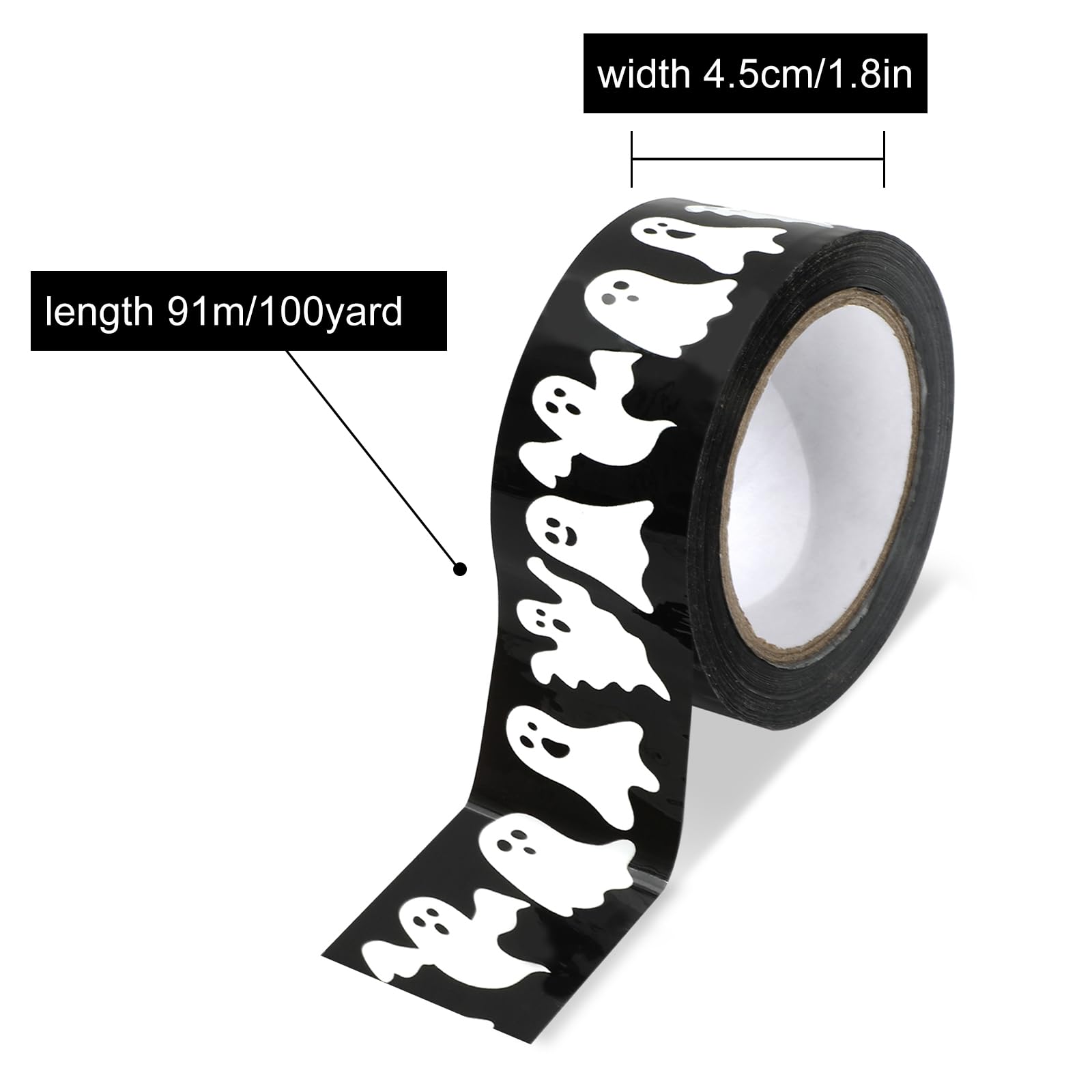Halloween Ghost Wrapping Tape - 100 Yds Sticky DIY Craft Tape for Gifts & Boxes - Perfect for Party Decor & Mail Packaging