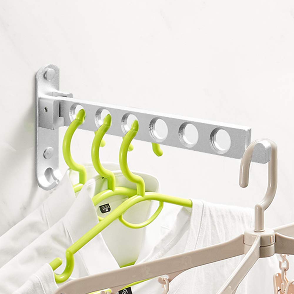 Foldable Wall Mounted Retractable Clothes Hanger with Hooks - Space Saving Laundry Drying Rack for Closet, Bathroom, Balcony & Small Spaces - White (Perfect for Apartments, Dorms & Tight Spaces)