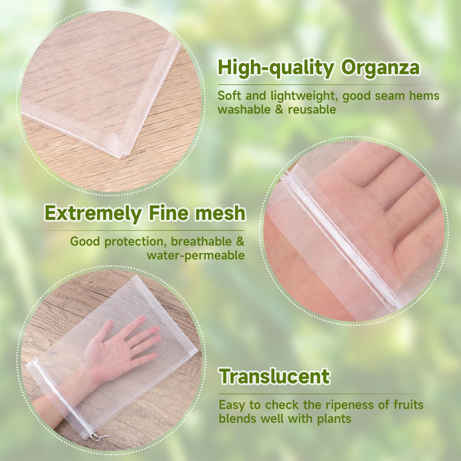KINGLAKE 100PCS 6x9 Inch Fruit Protection Bags - Breathable White Mesh Netting Covers for Trees, Vegetables, Apples, Peaches & Garden Produce - Prevent Pests & Birds While Allowing Sunlight & Airflow (Ideal for Organic Gardening & Backyard Orchards)