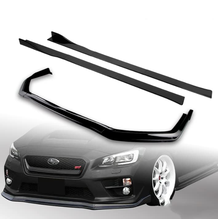 3PCS Front Bumper Lip Spoiler + 6PCS Side Skirt Extensions for 2015-2021 Subaru WRX STI | Universal 86