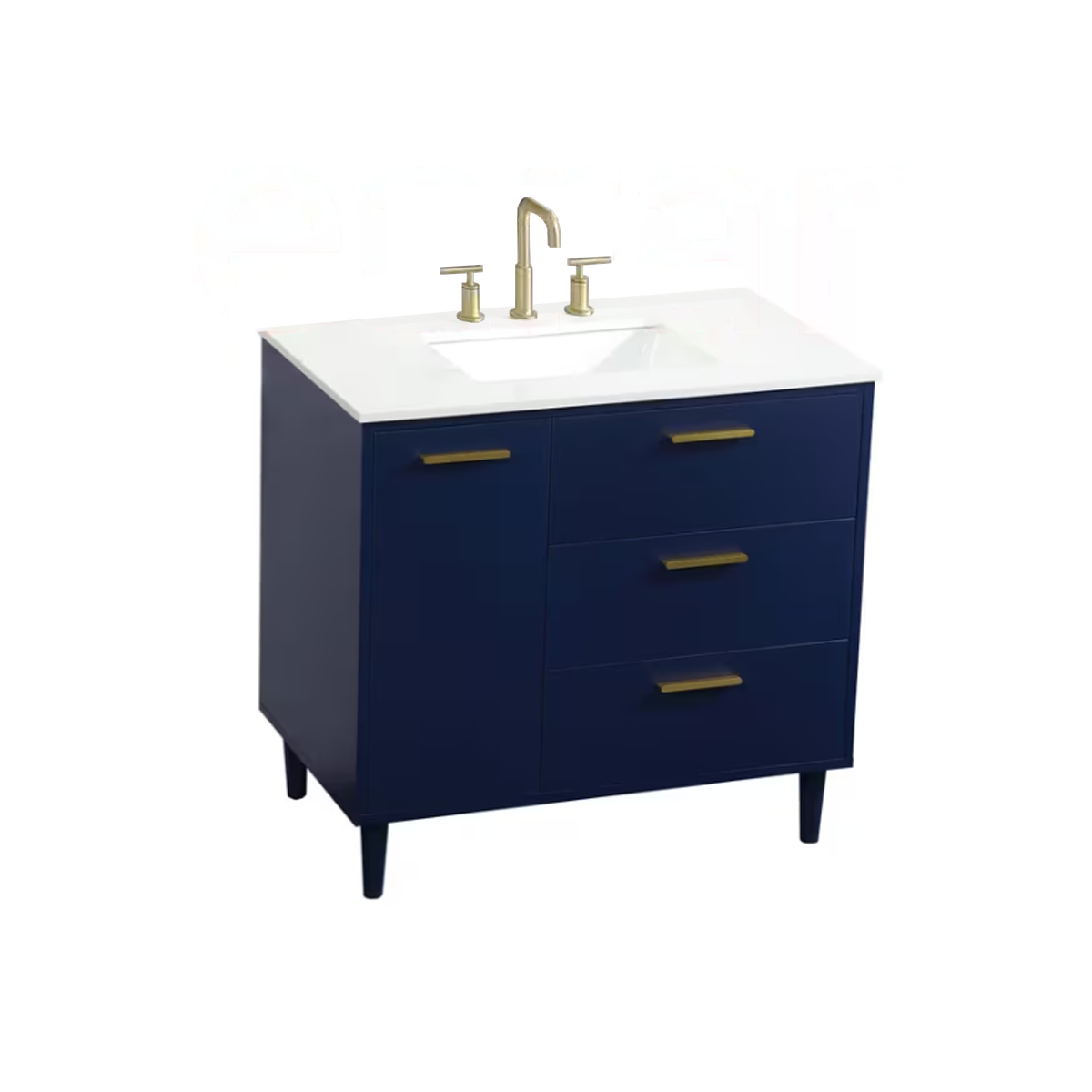 VF47036MBL 36 x 22 Inch White Floor Mount Vanity Top with Faucet Hole & Blue 3-Drawer Vanity Base - Perfect for Bathroom Remodeling and Small Space Solutions