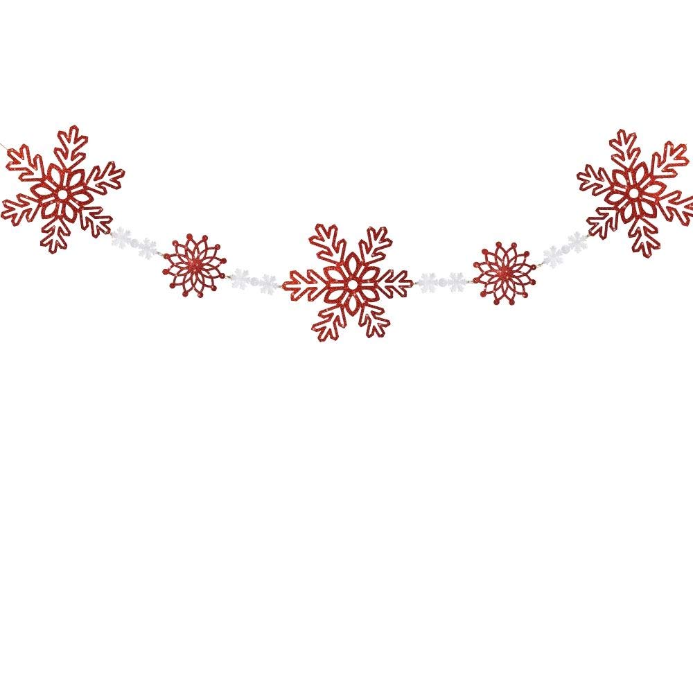 Banberry Designs 4.5ft Red Christmas Snowflake Garland - Large Festive Holiday Decor for Tree, Fireplace & Home Decoration