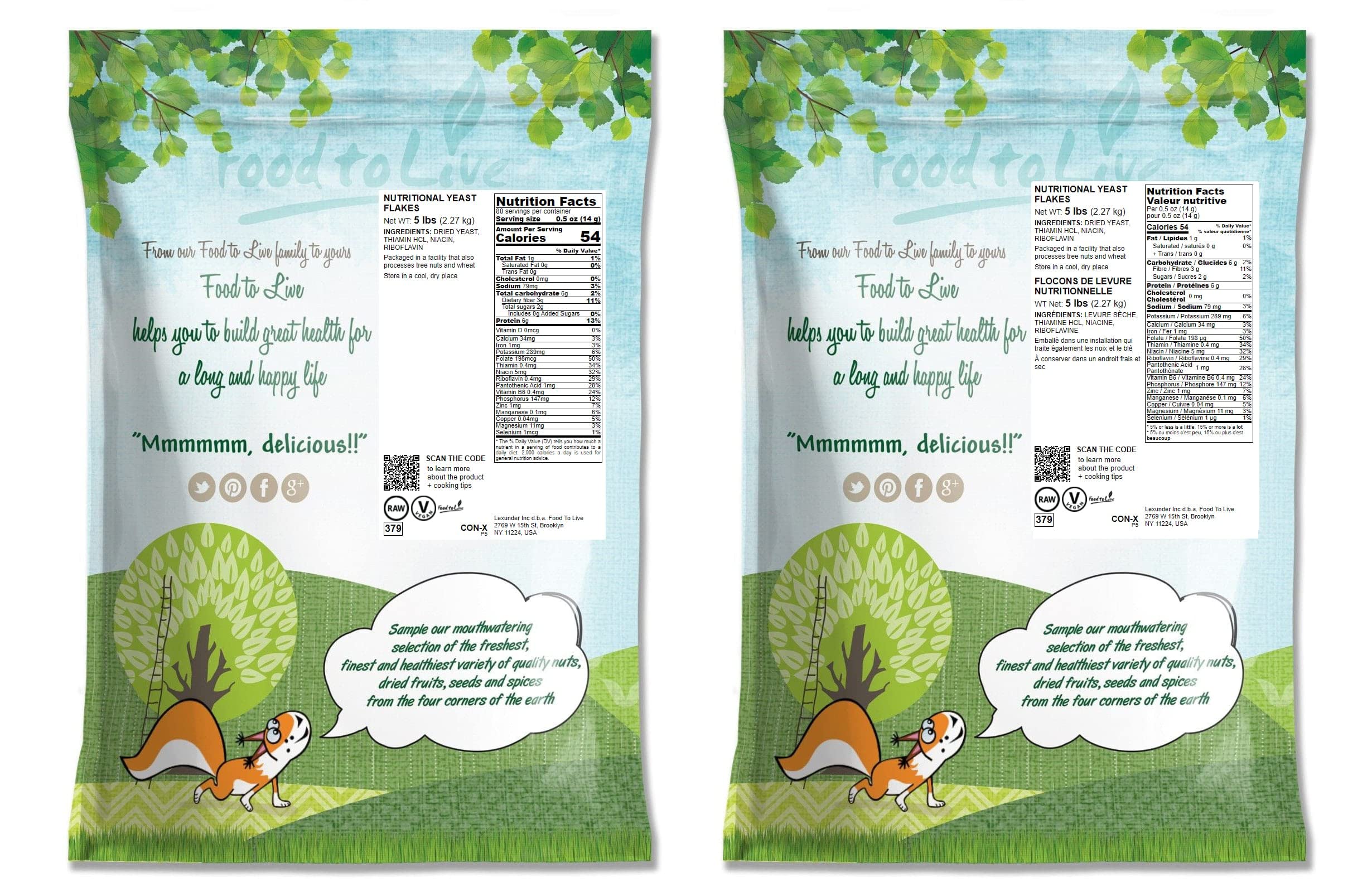 Food to Live Nutritional 10 Pounds Fortified Large Yeast Flakes - Inactive, Unsweetened, Vegan Thickener | Rich in Protein & Vitamins | Perfect for Baking, Vegan Cheese, Sauces & Healthy Cooking