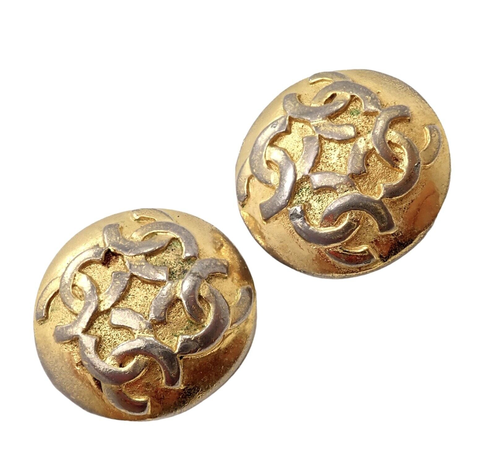 Vintage Chanel Paris France CC Logo Button Earrings 1980s - Authentic Collectible Jewelry for Women, Perfect for Parties & Special Occasions