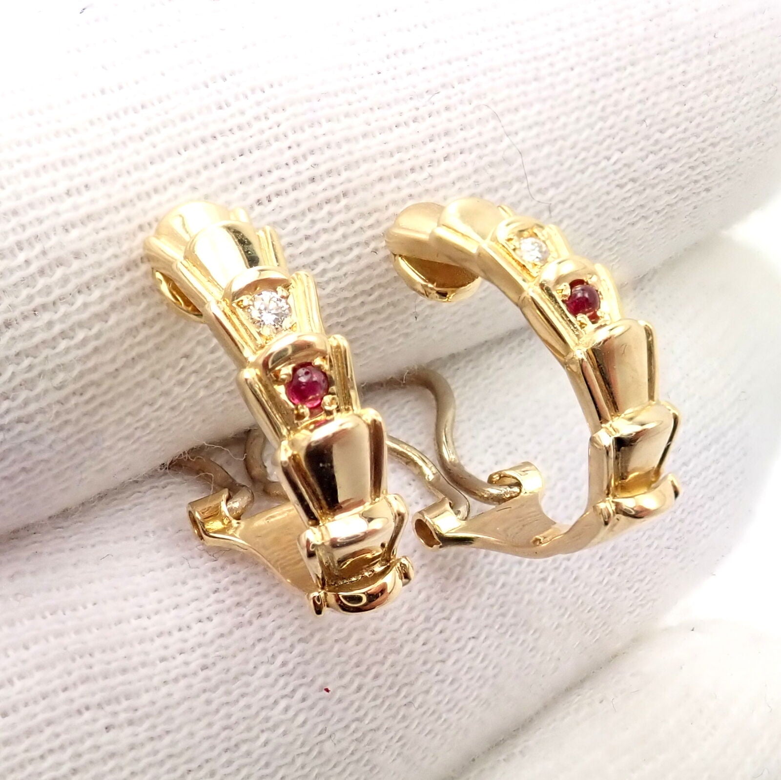 Authentic Christian Dior 18k Yellow Gold Diamond Ruby Earrings - Luxury Jewelry for Women, Perfect for Weddings, Parties & Special Occasions